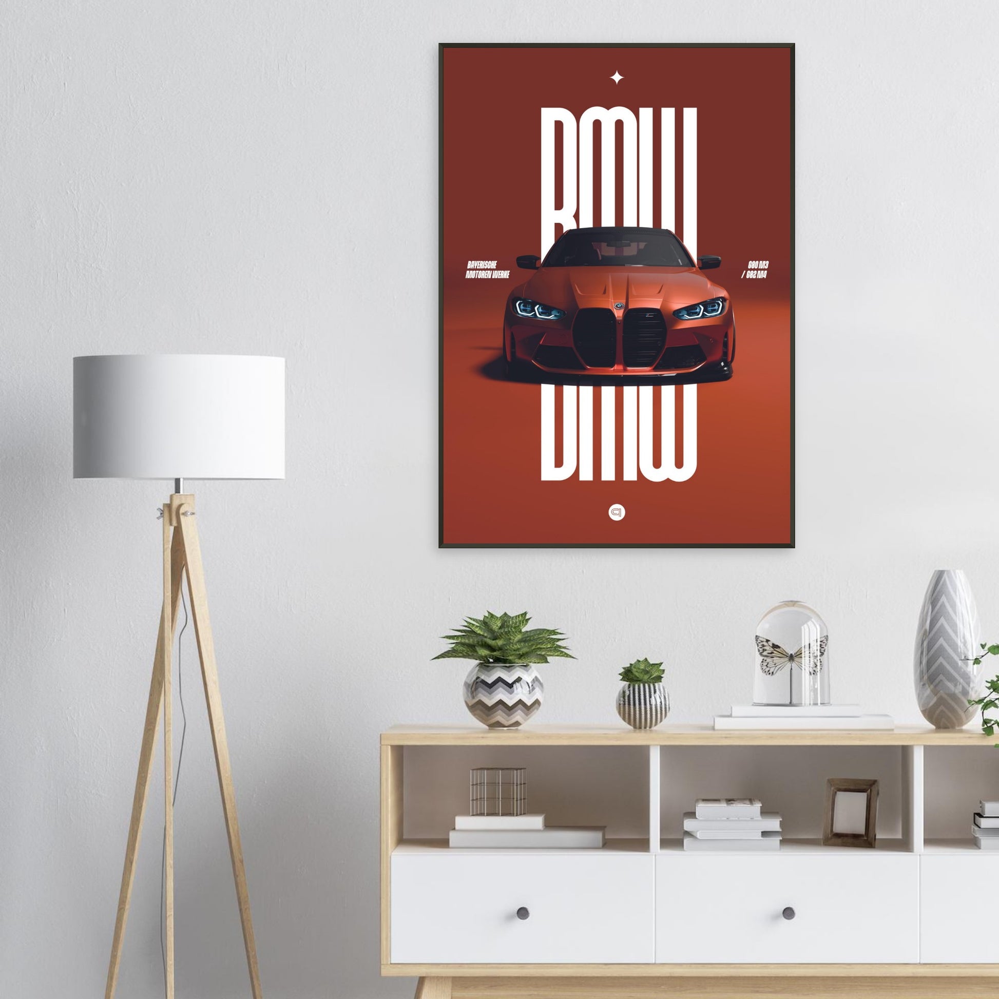 Framed Car Poster - BMW G80 M3 / G82 M4 Bumper - Orange