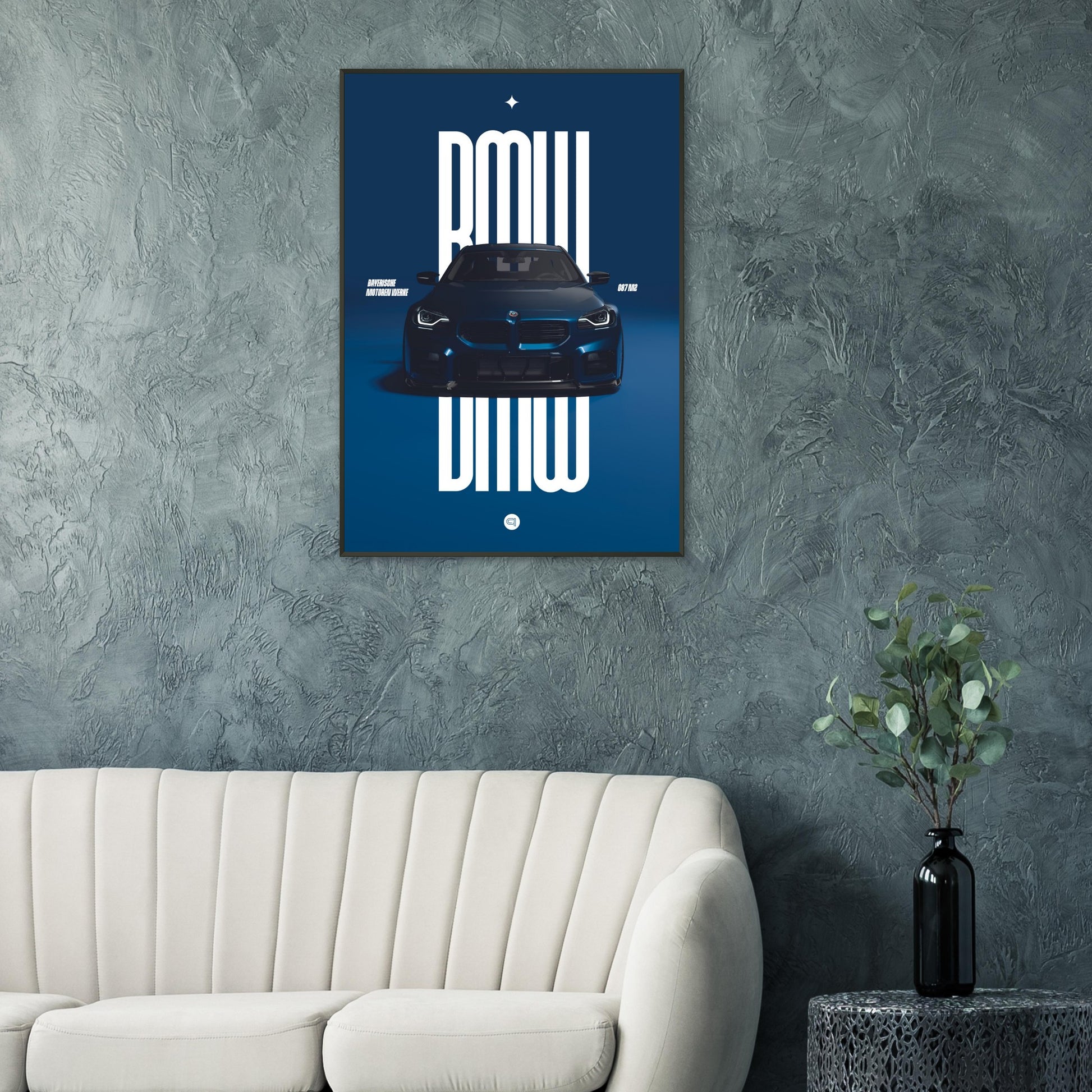 Framed Car Poster - BMW G87 M2 - Darkblue