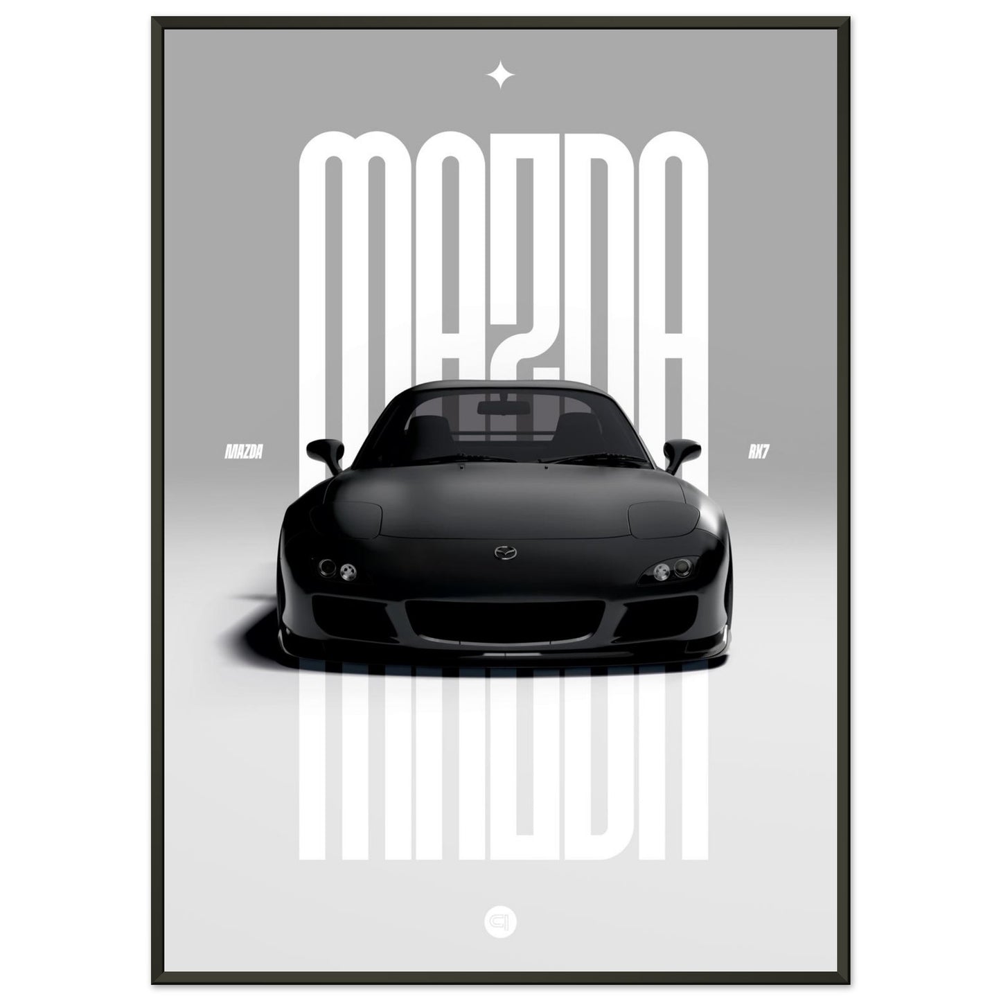 Framed Car Poster - Mazda RX7 - Black