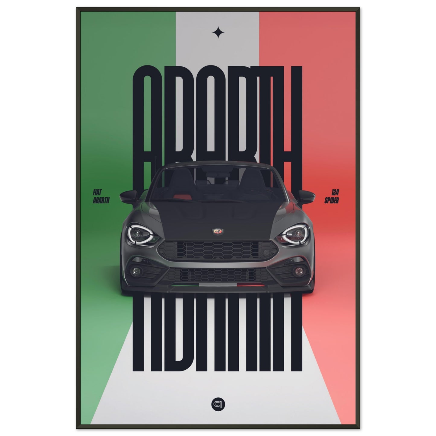 Framed Car Poster - Fiat Abarth 124 Spider - Italy black typo
