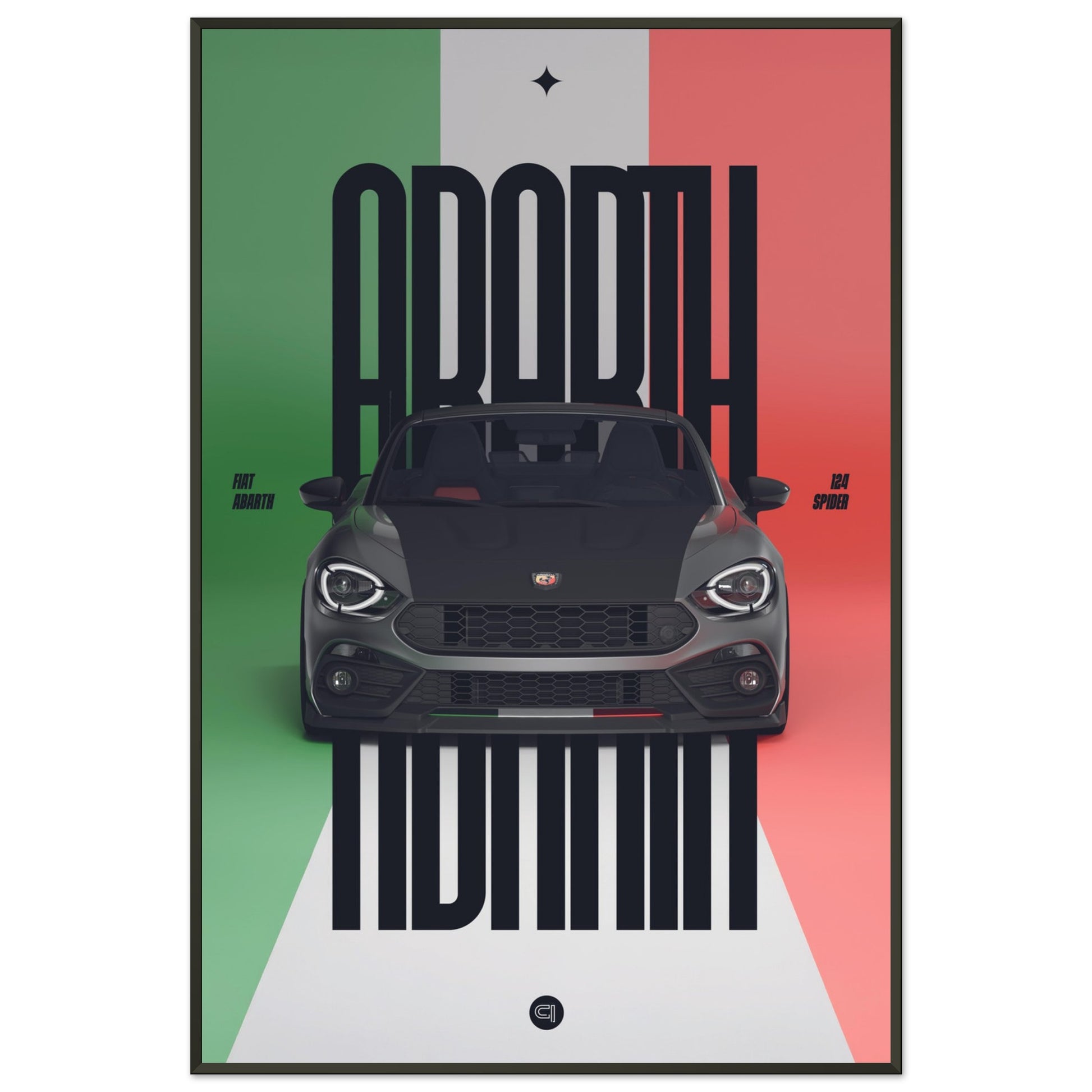 Framed Car Poster - Fiat Abarth 124 Spider - Italy black typo