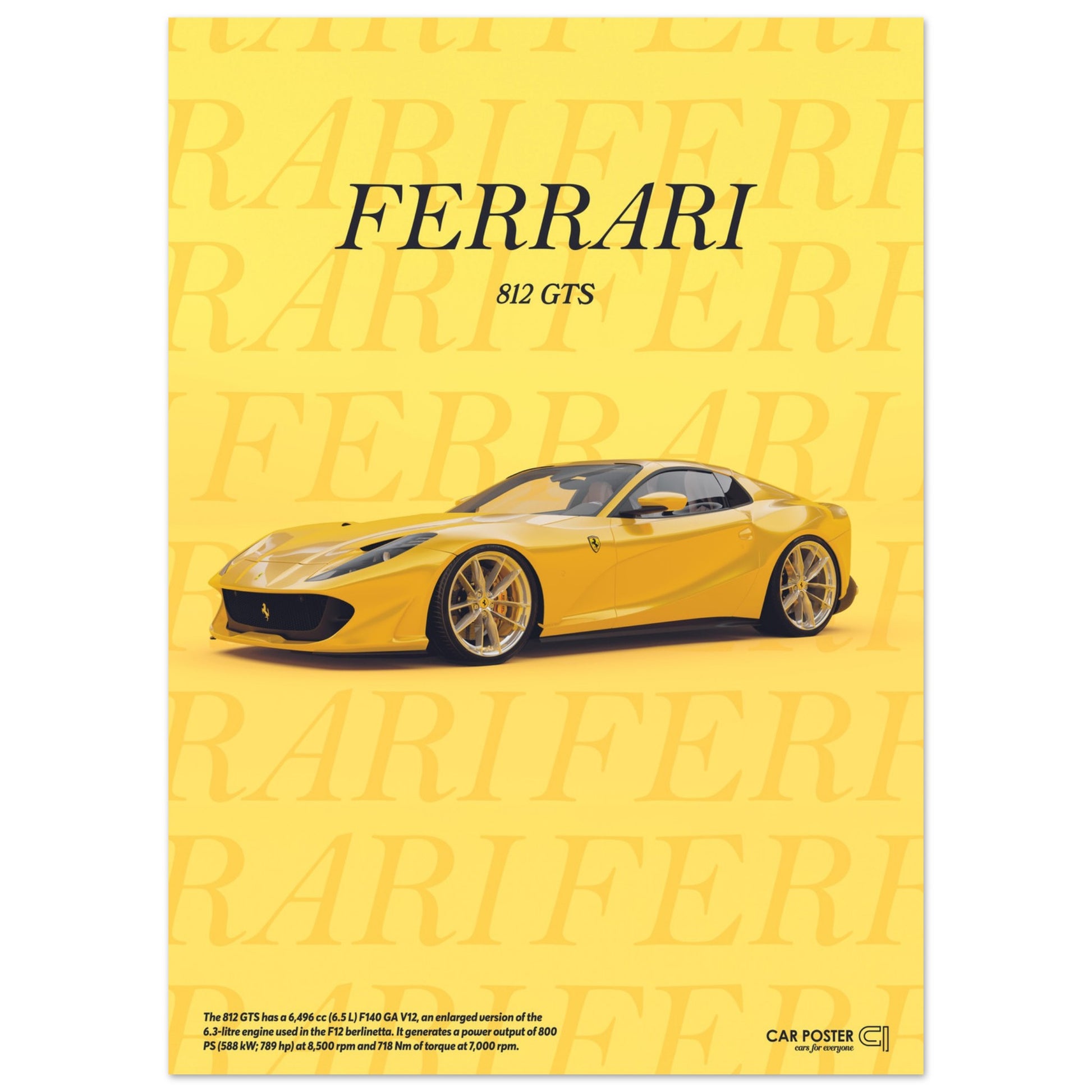 Car Poster - Ferrari 812 GTS Typography - Yellow