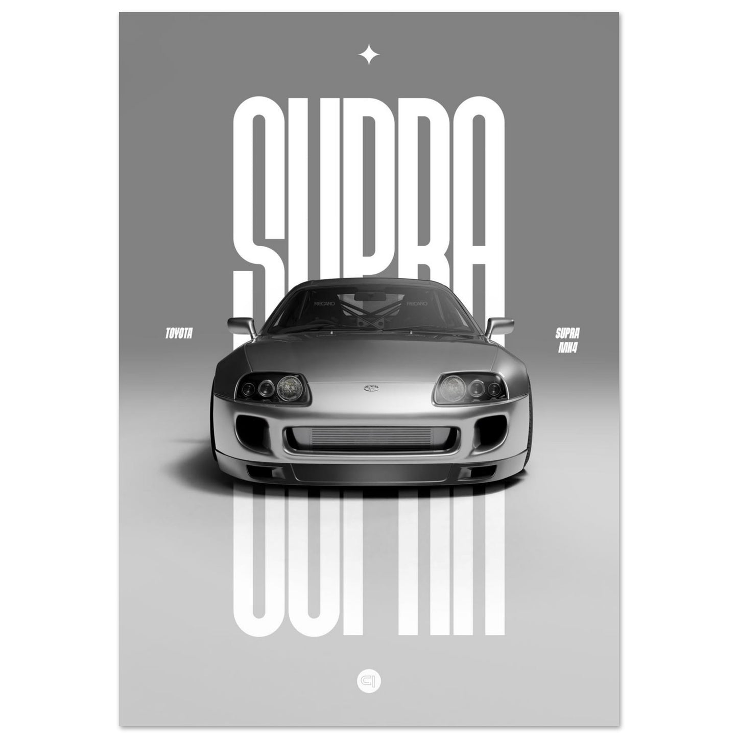Car Poster - Toyota Supra MK4 - Silver