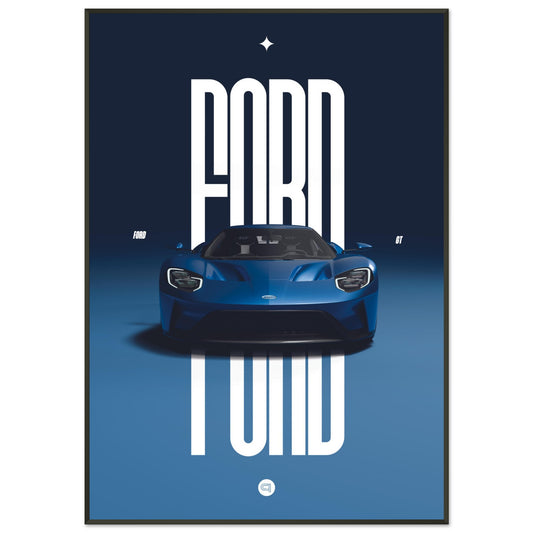 Framed Car Poster - Ford GT - Blue