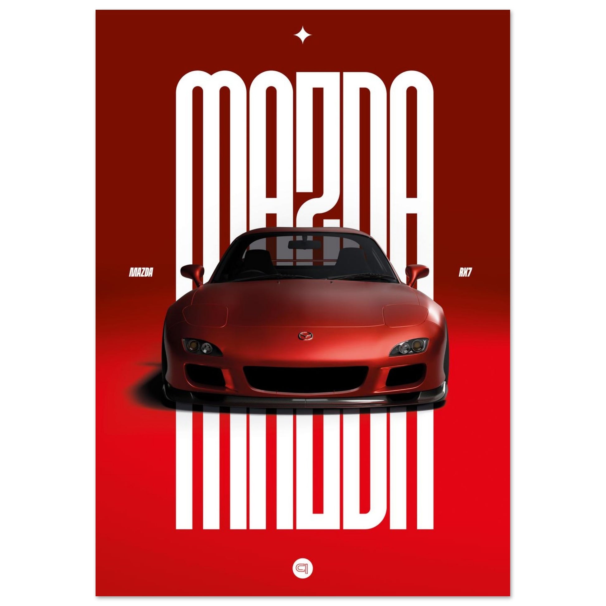 Car Poster - Mazda RX7 - Red