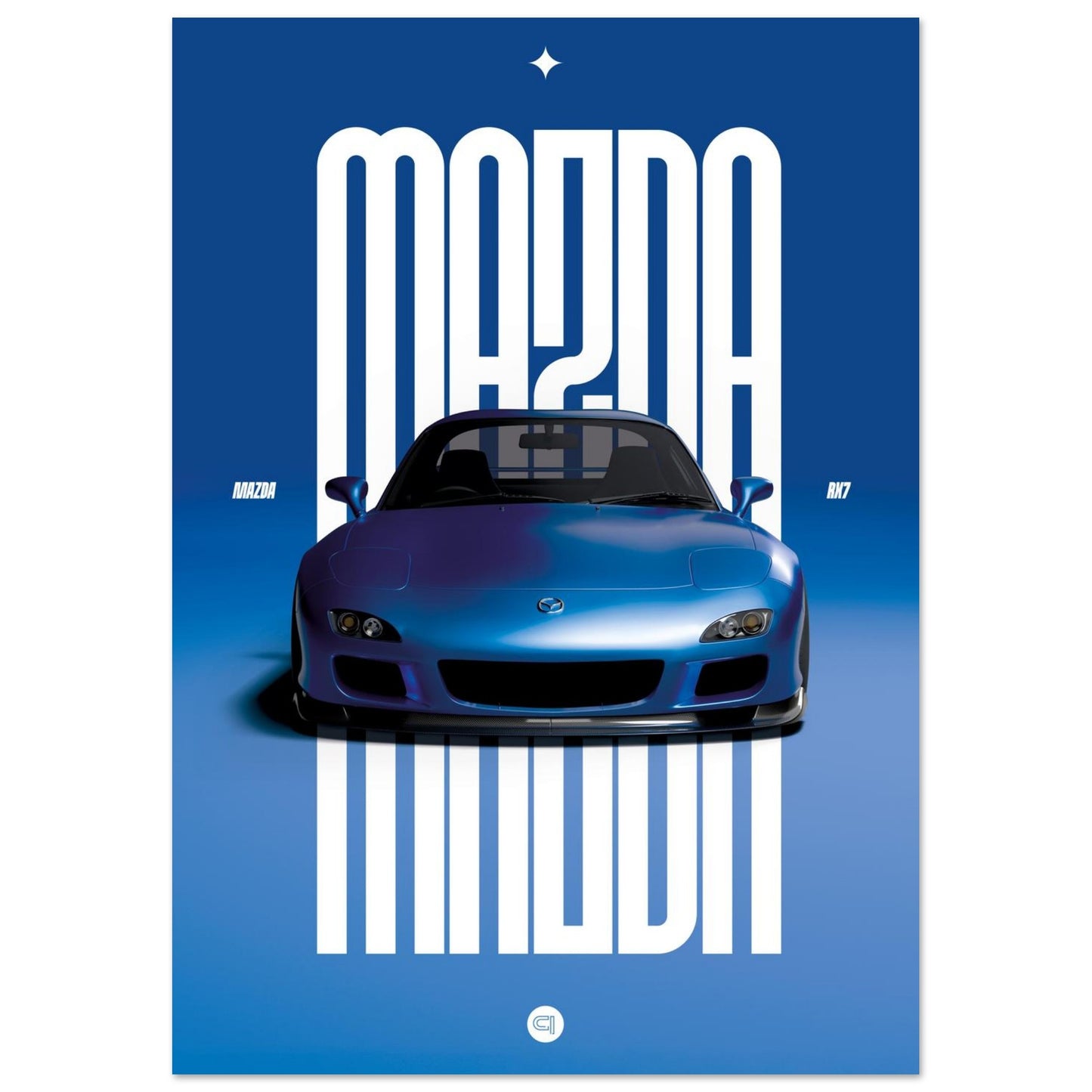 Car Poster - Mazda RX7 - Blue