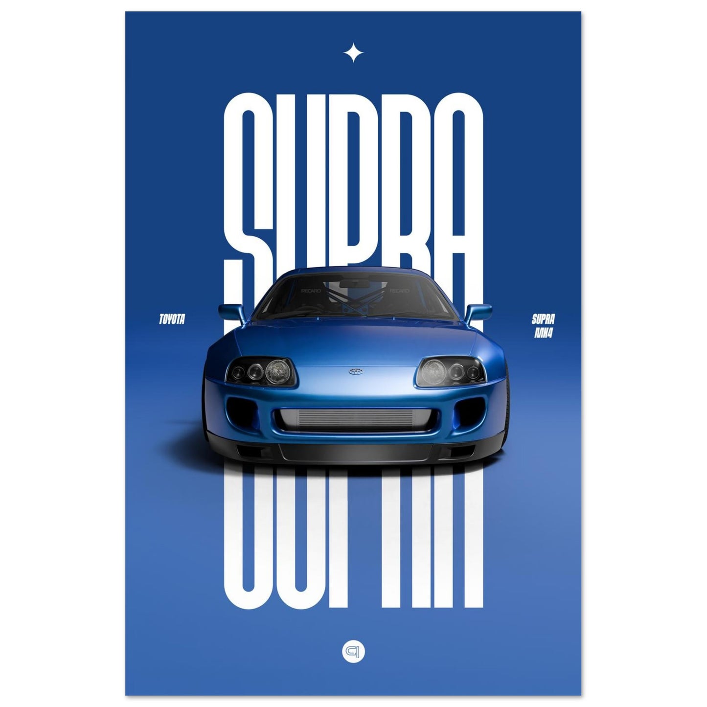 Car Poster - Toyota Supra MK4 - Blue