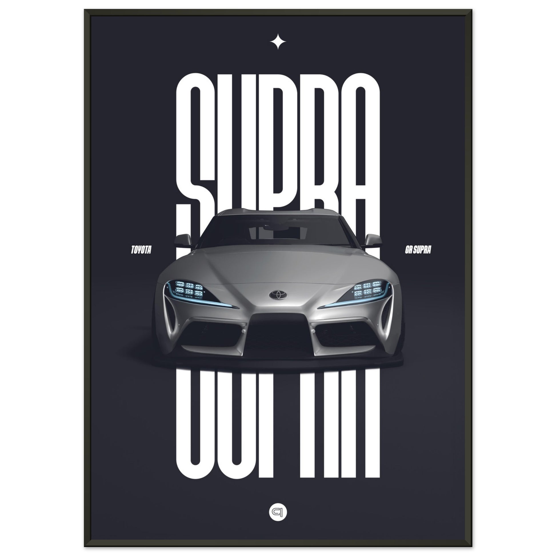 Framed Car Poster - Toyota GR Supra Bumper - White