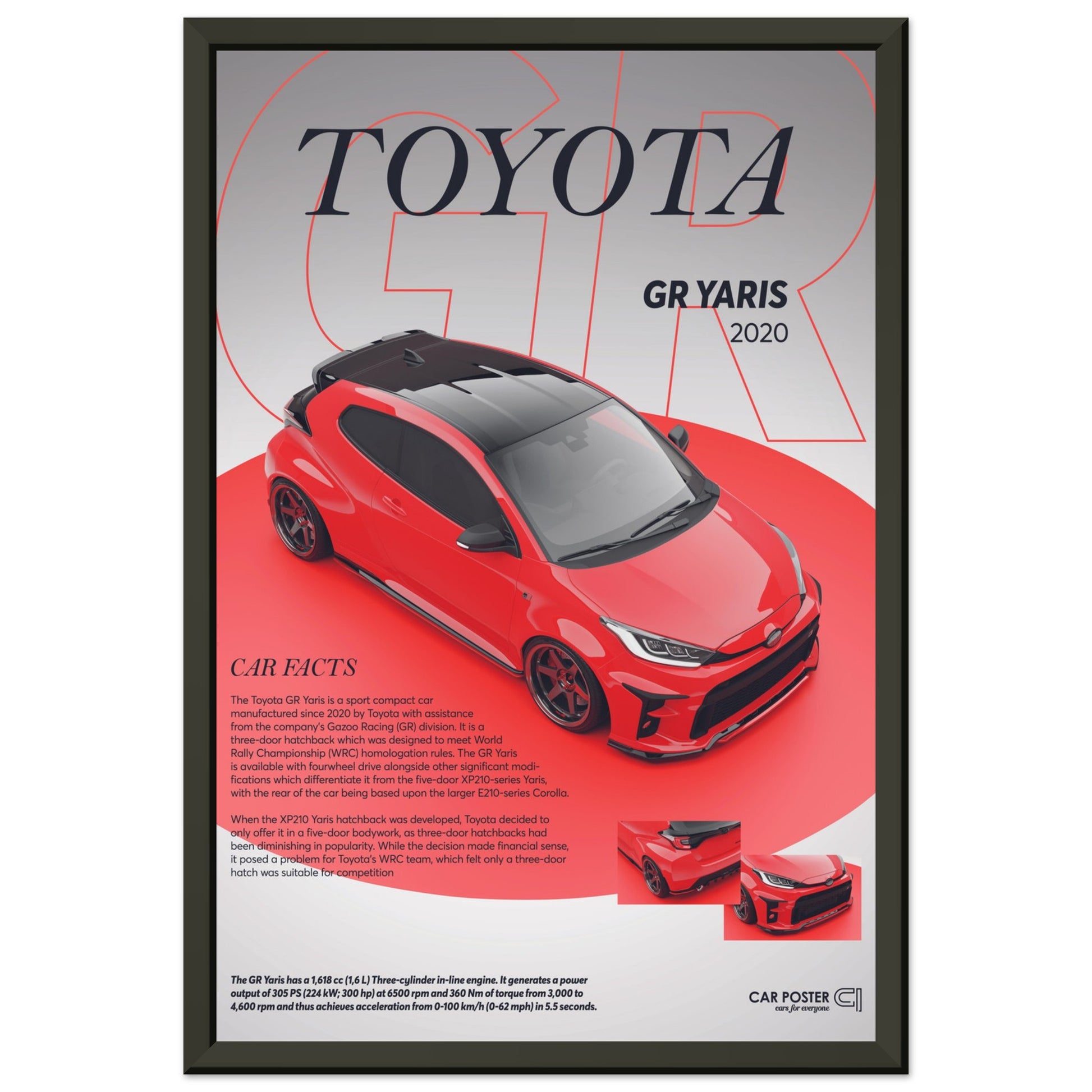 Framed Car Poster - Toyota GR Yaris - Red