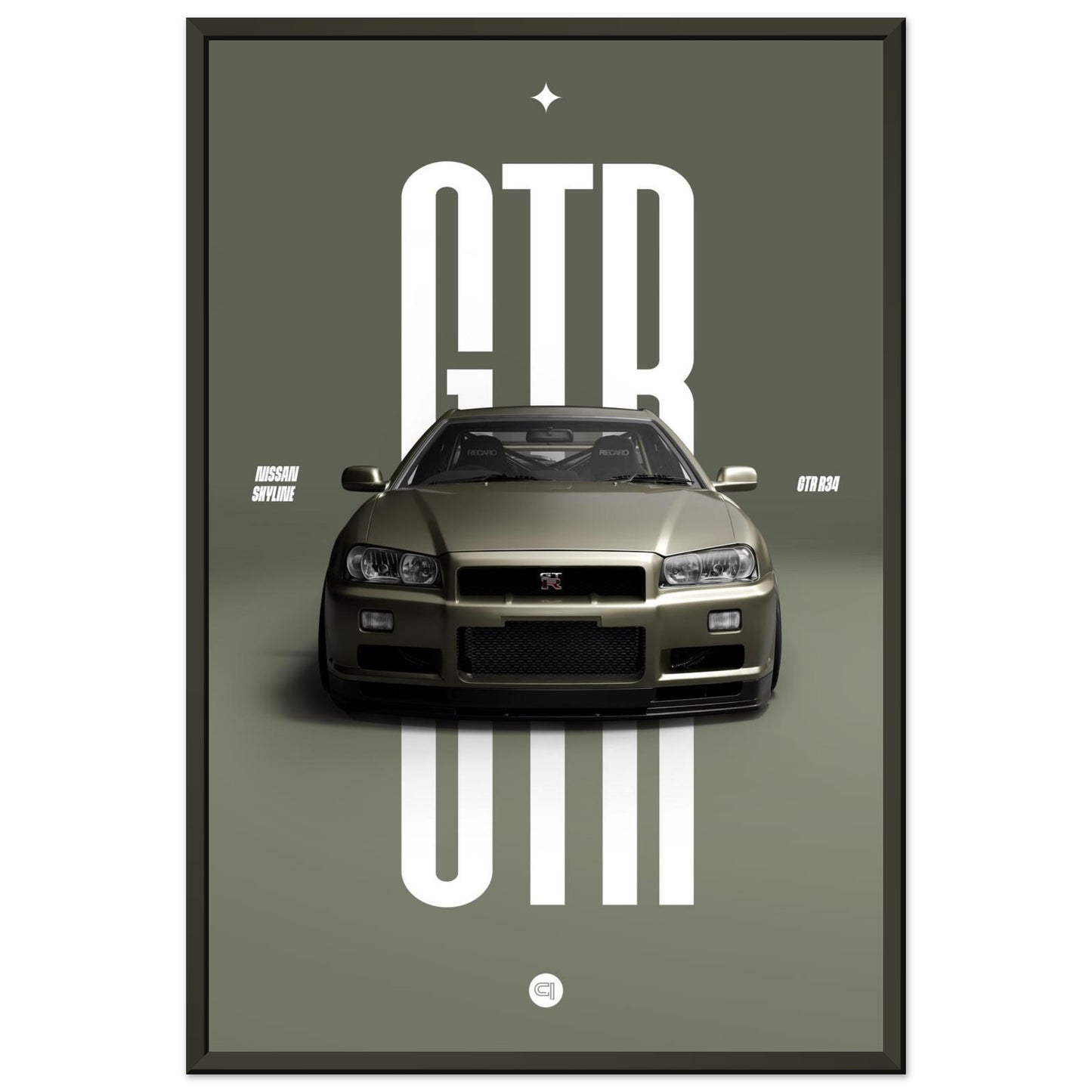 Framed Car Poster - Nissan Skyline GTR R34 - Millenium Jade