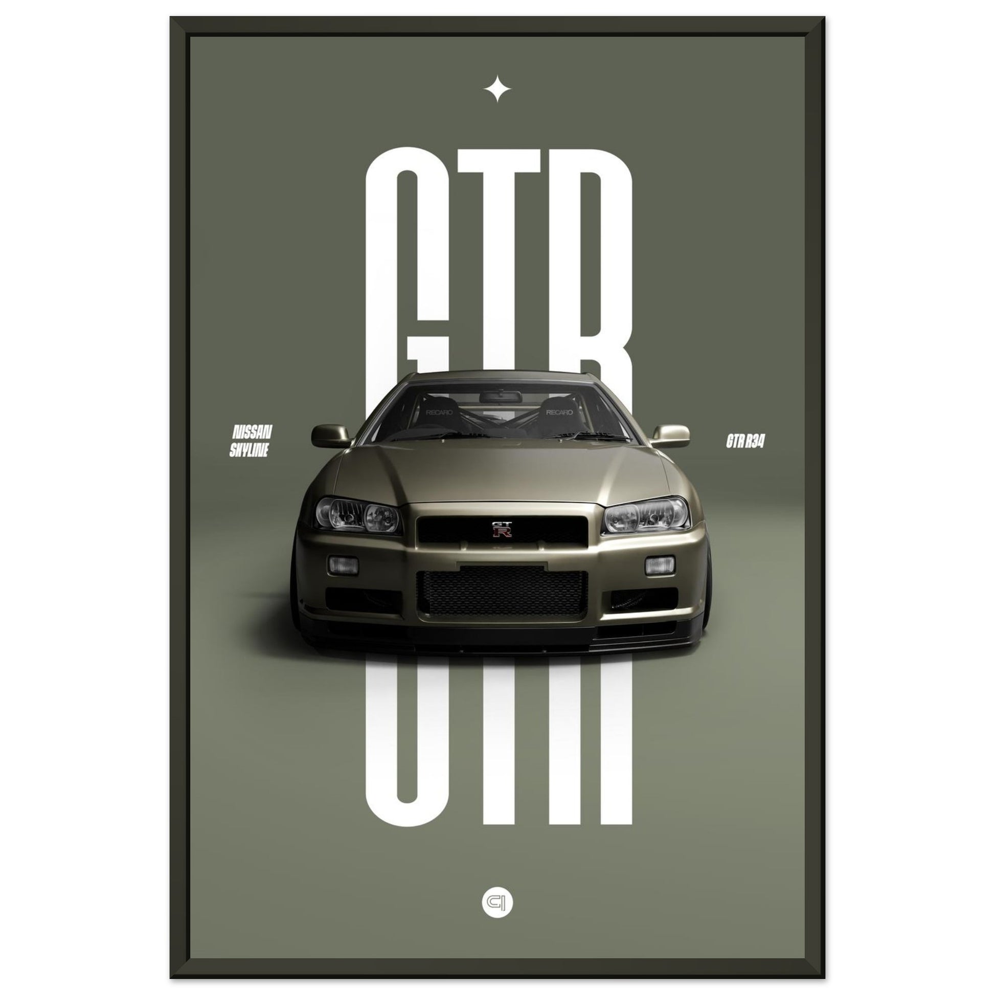 Framed Car Poster - Nissan Skyline GTR R34 - Millenium Jade