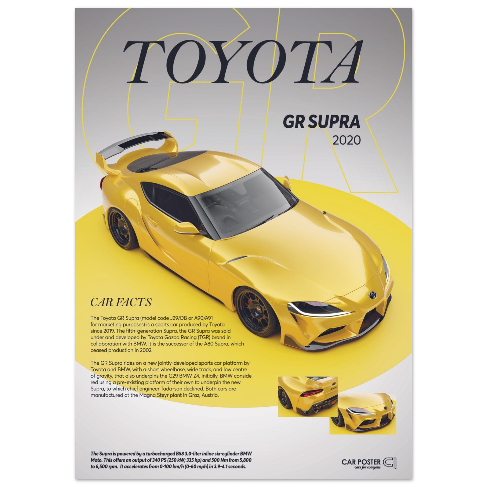 Car Poster - Toyota GR Supra - Yellow