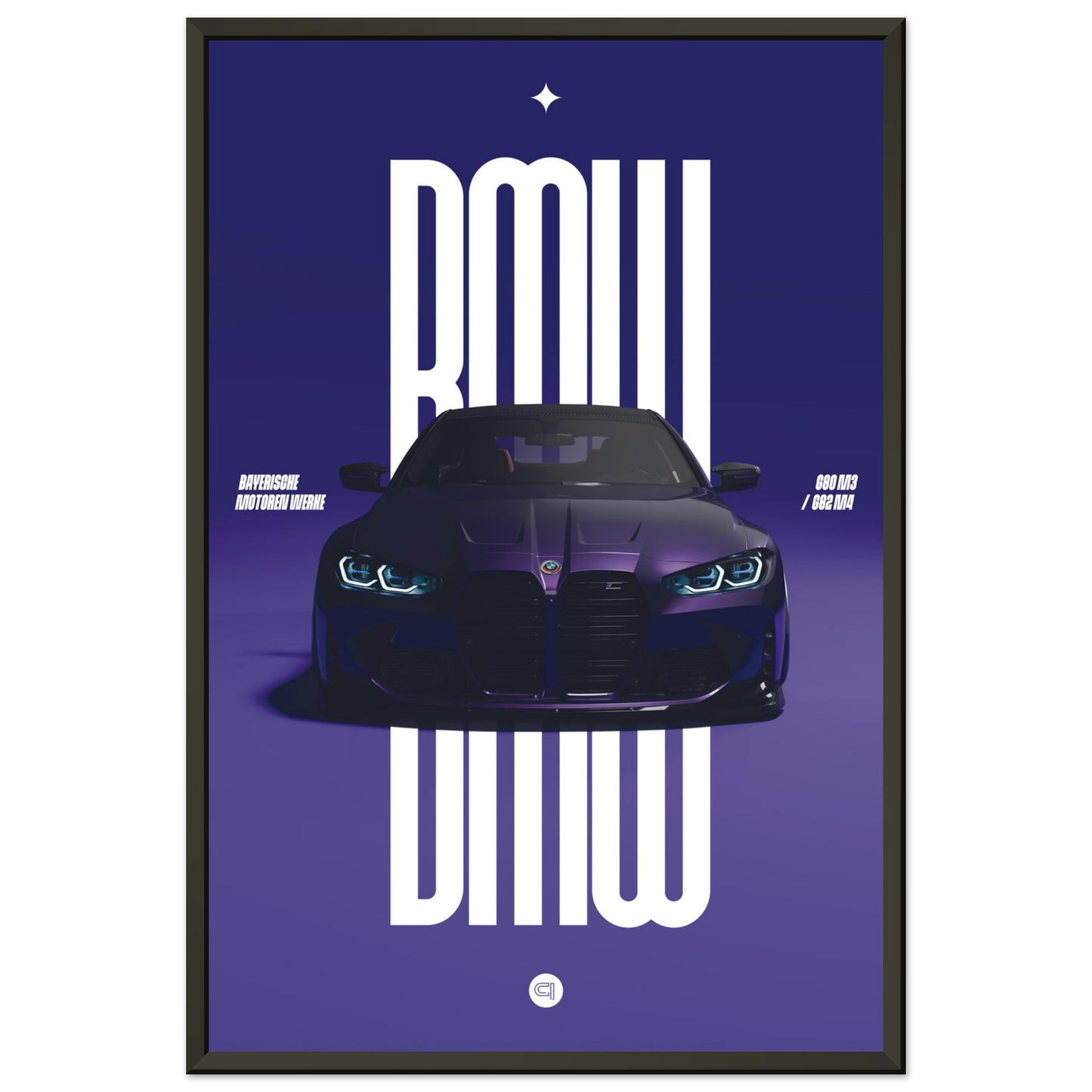 Framed Car Poster - BMW G80 M3 / G82 M4 Bumper - Darkpurple