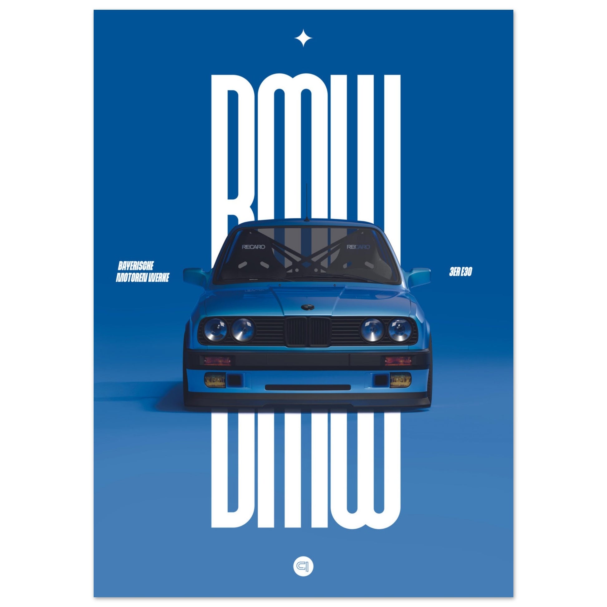 Car Poster - BMW E30 - Blue
