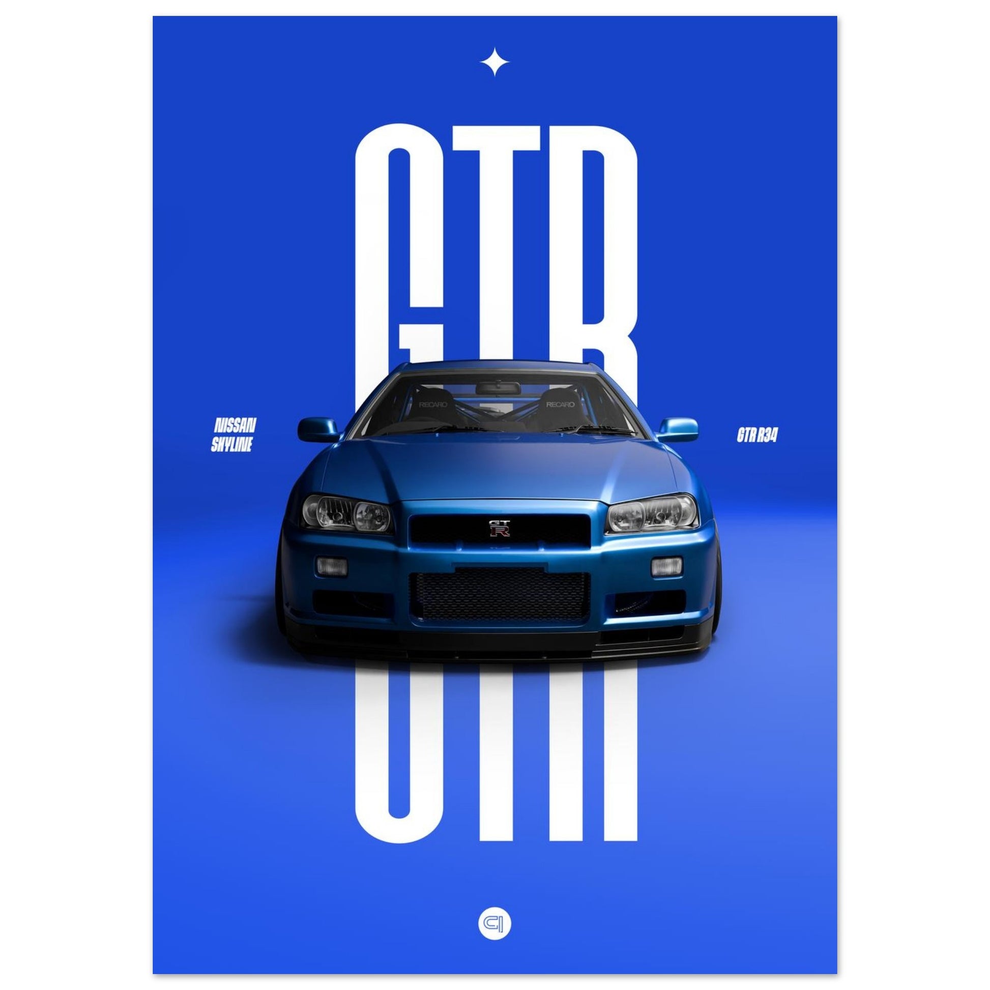 Car Poster - Nissan Skyline GTR R34 - Blue