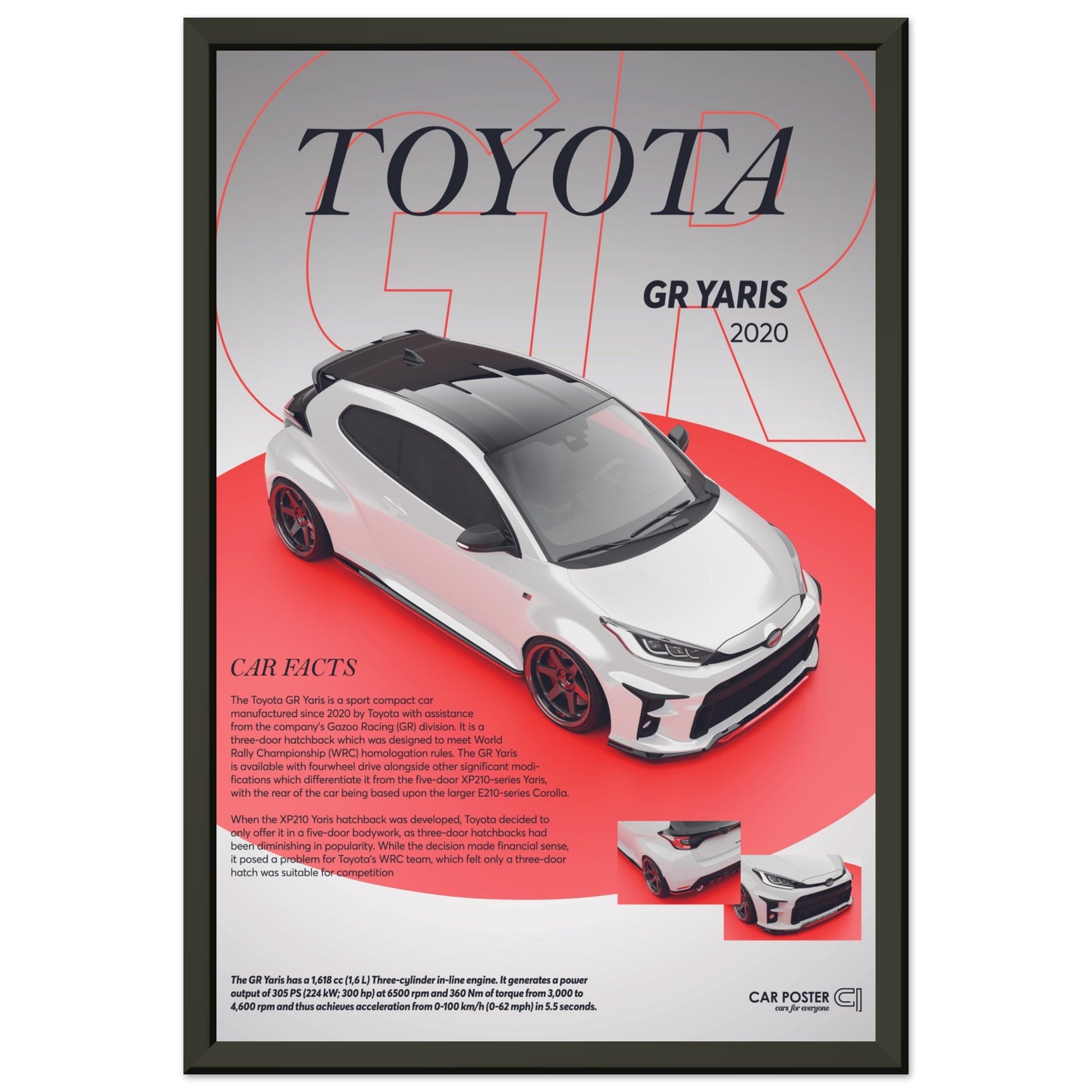 Framed Car Poster - Toyota GR Yaris - White