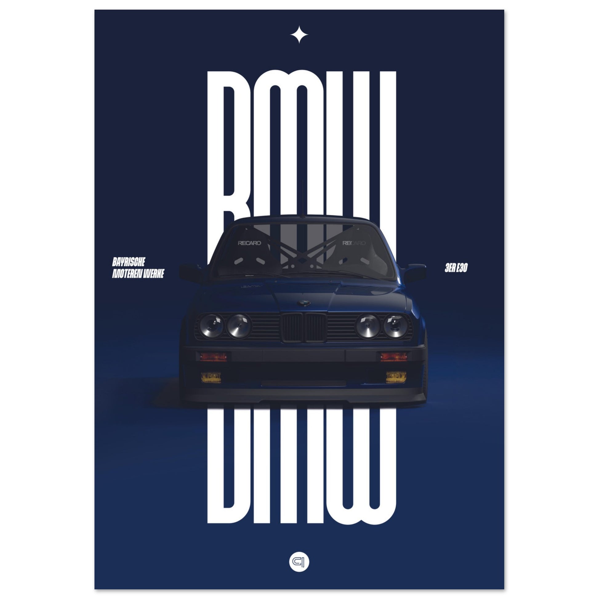 Car Poster - BMW E30 - Darkblue