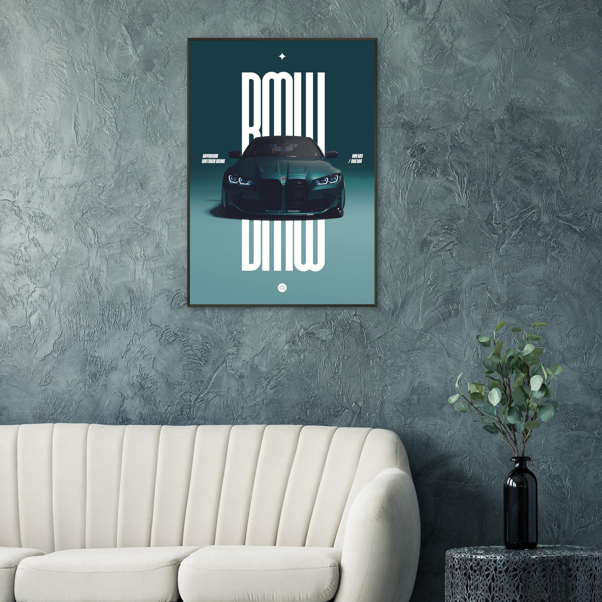 Framed Car Poster - BMW G80 M3 / G82 M4 Bumper - Darkgreen