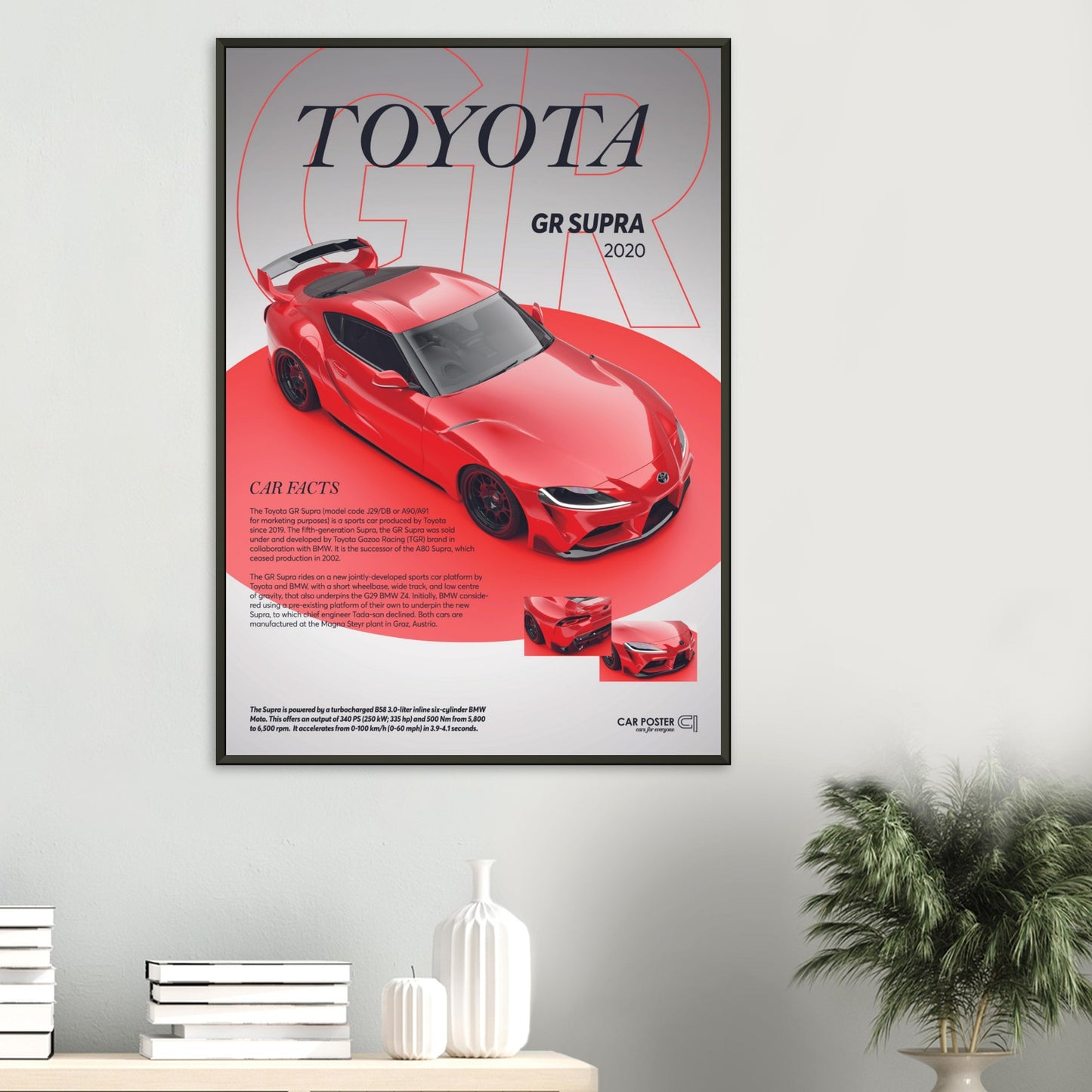 Framed Car Poster - Toyota GR Supra - Red
