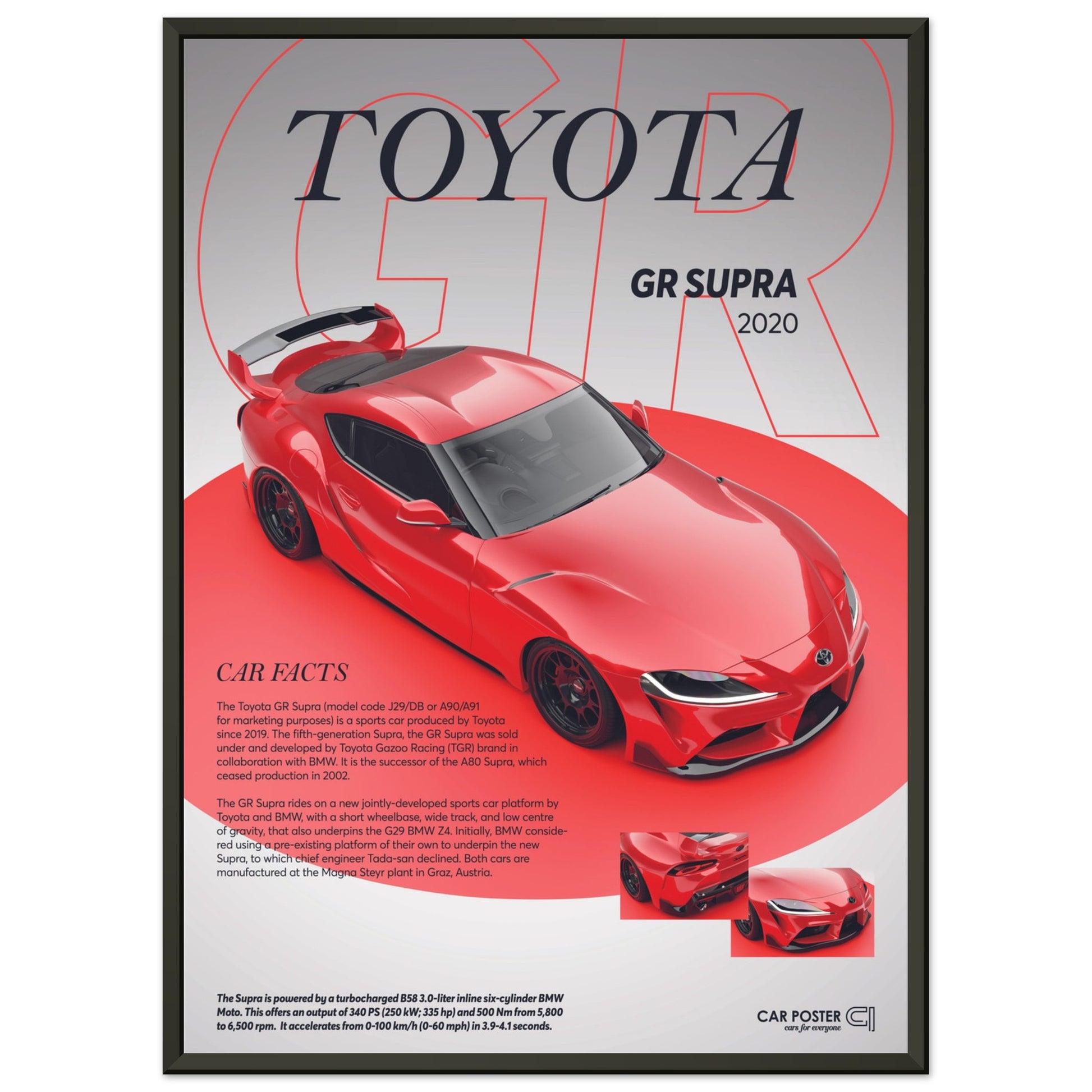 Framed Car Poster - Toyota GR Supra - Red
