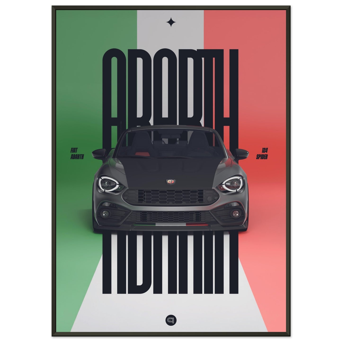 Framed Car Poster - Fiat Abarth 124 Spider - Italy black typo