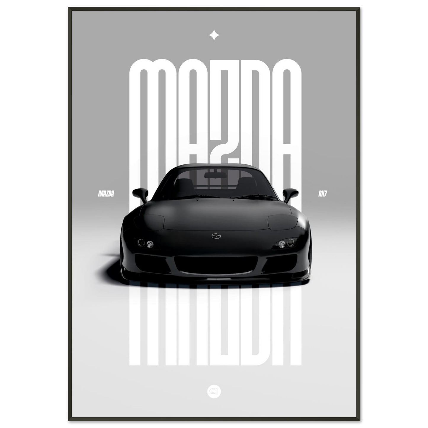 Framed Car Poster - Mazda RX7 - Black