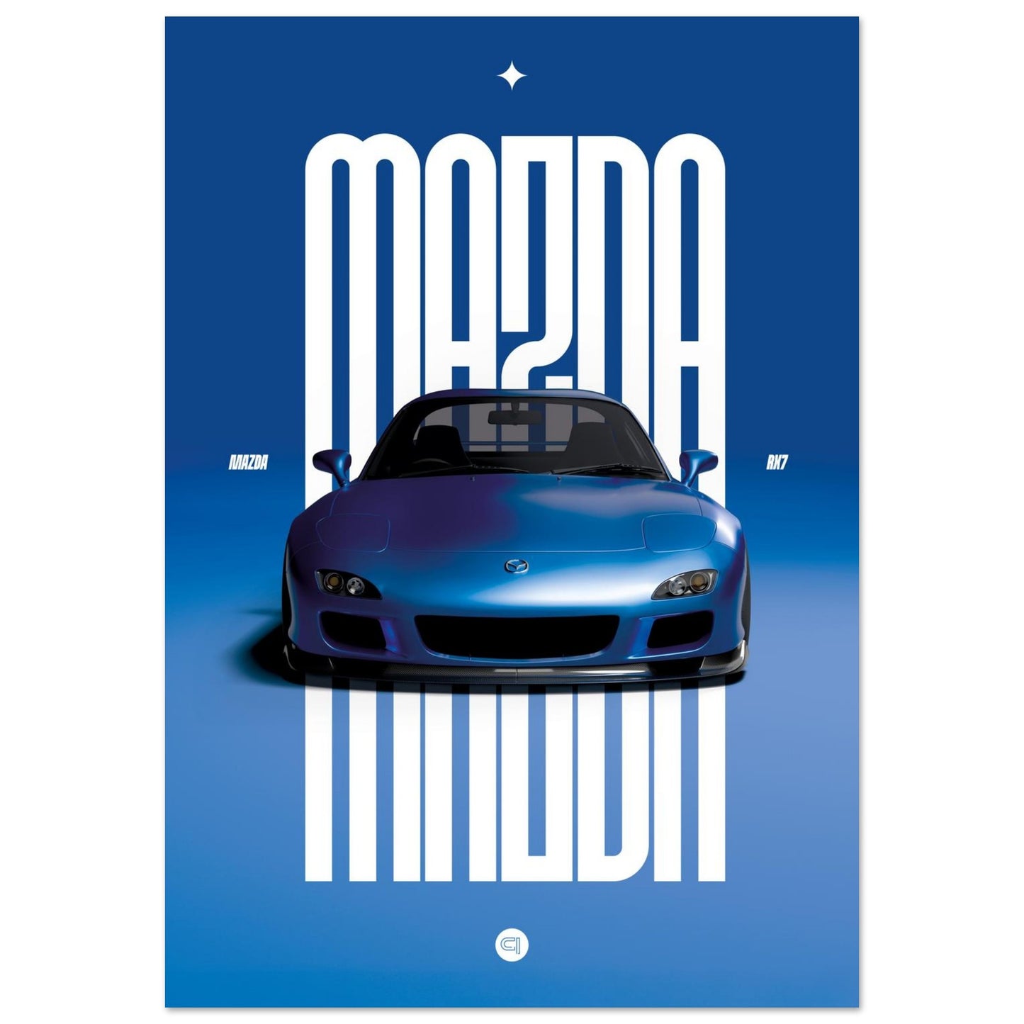 Car Poster - Mazda RX7 - Blue