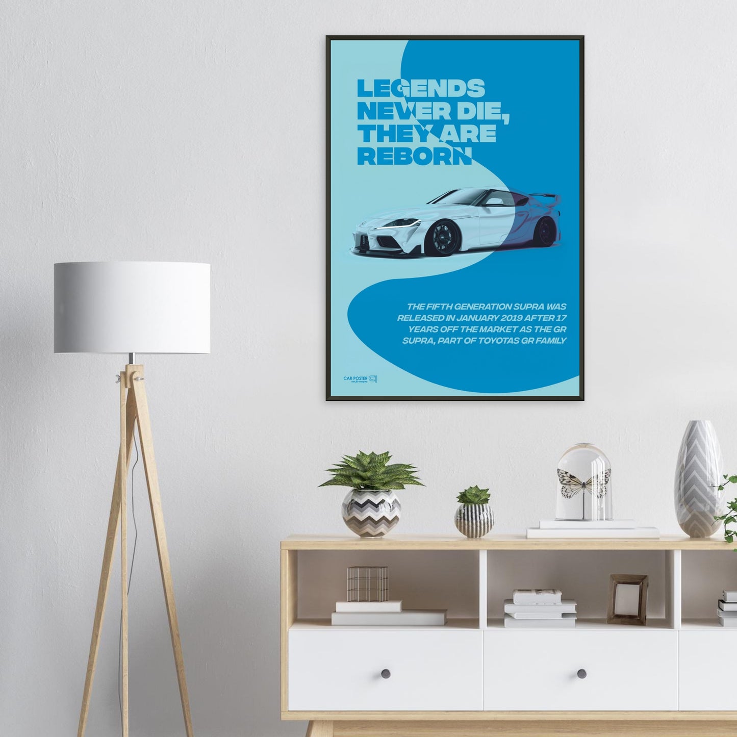 Framed Car Poster - Toyota GR Supra Legend - Blue