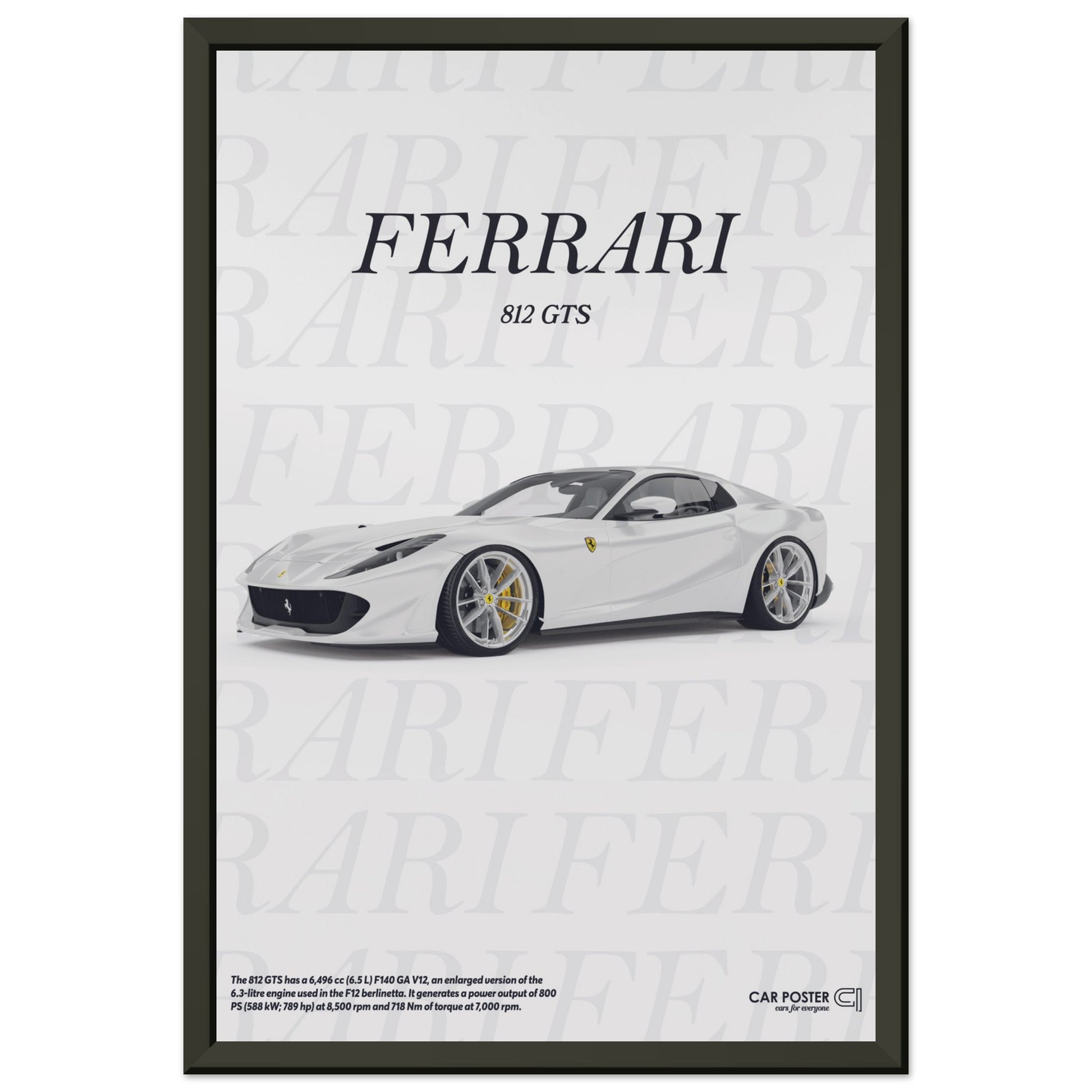 Framed Car Poster - Ferrari 812 GTS Typography - White