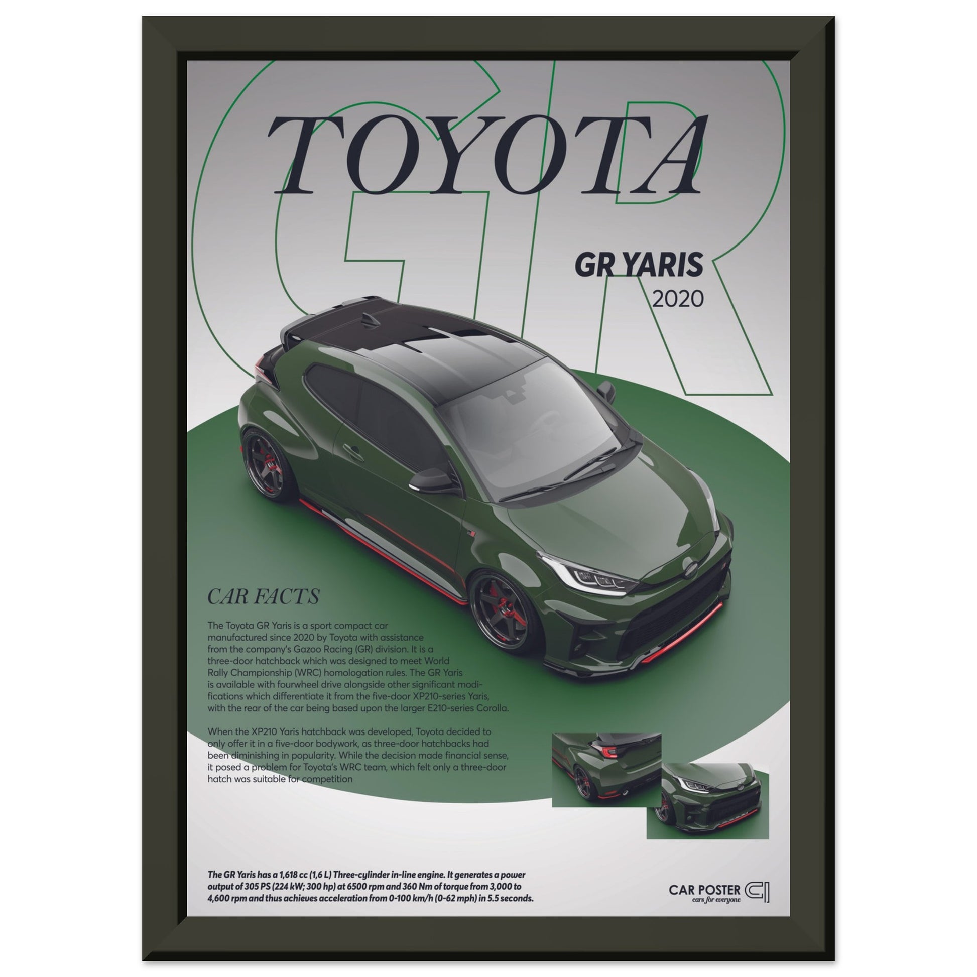 Framed Car Poster - Toyota GR Yaris - Green