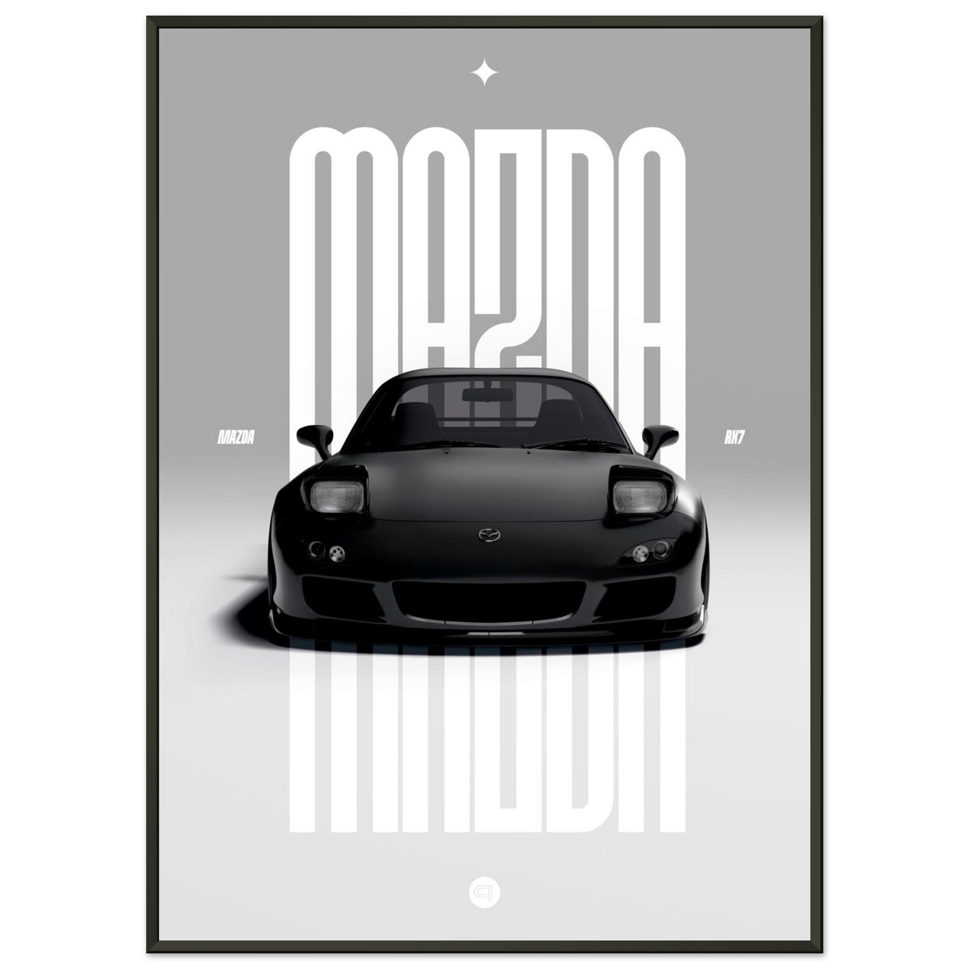Framed Car Poster - Mazda RX7 - Black Pop up