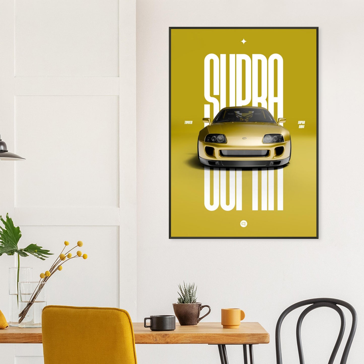 Framed Car Poster - Toyota Supra MK4 - Yellow