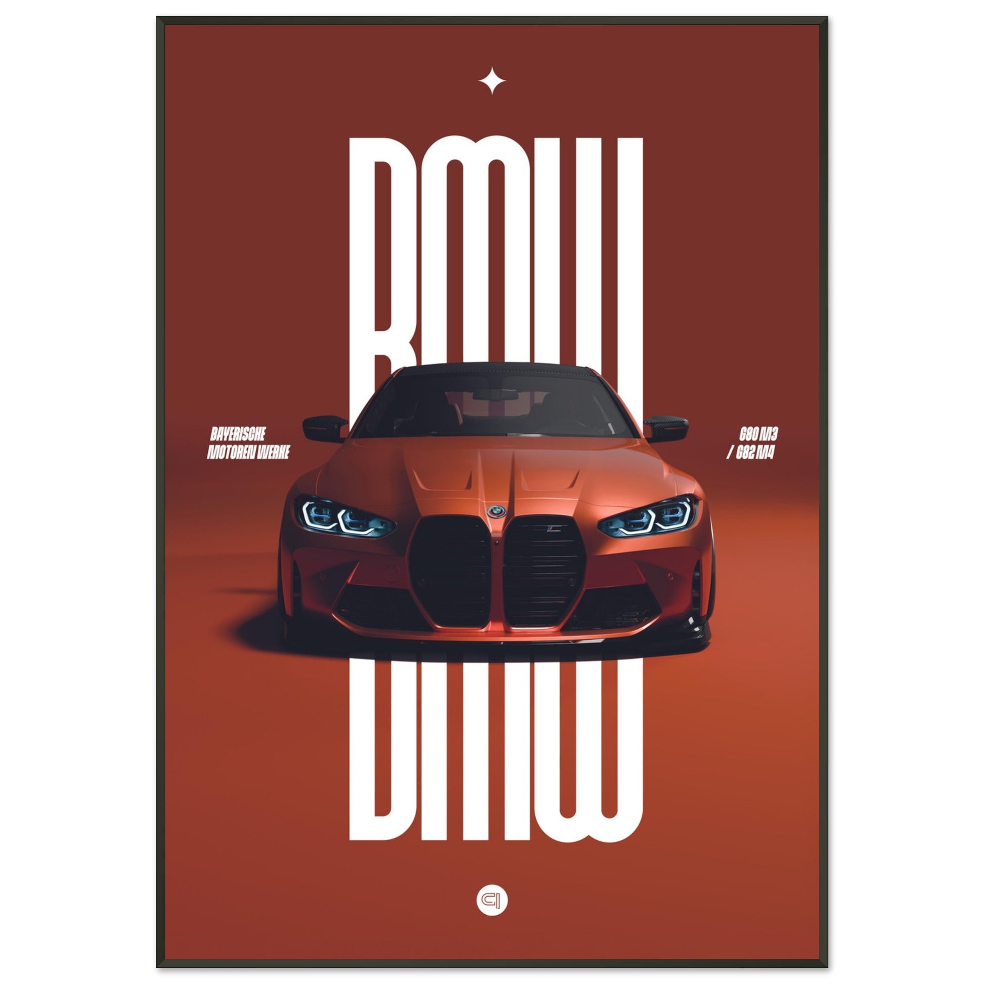 Framed Car Poster - BMW G80 M3 / G82 M4 Bumper - Orange