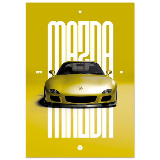 Car Poster - Mazda RX7 - Yellow