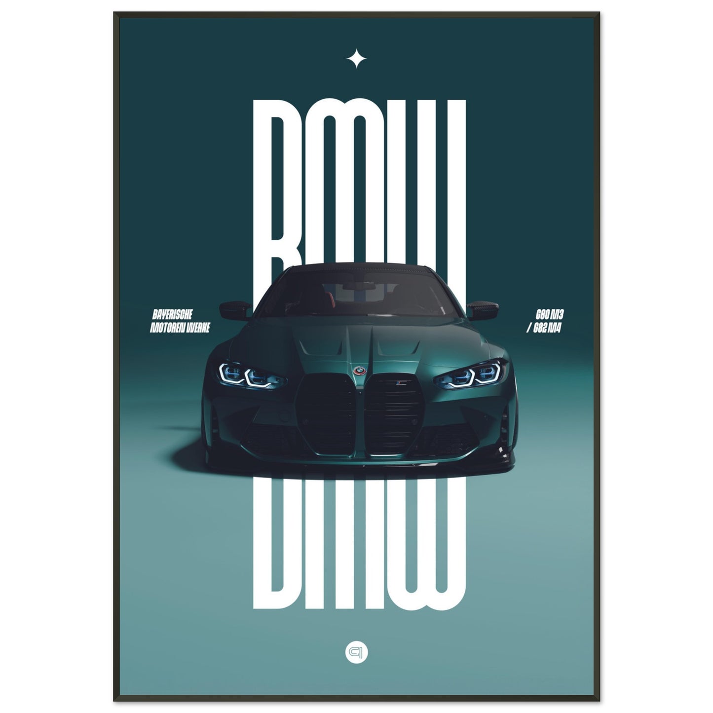 Framed Car Poster - BMW G80 M3 / G82 M4 Bumper - Darkgreen