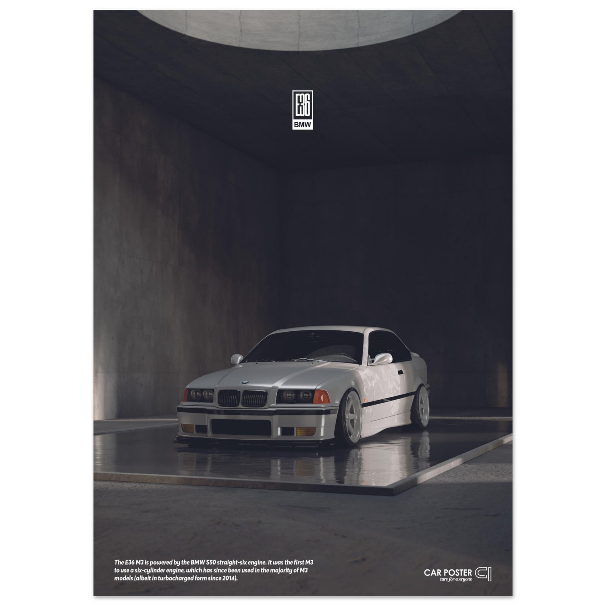 Car Poster - BMW E36 M3 - White