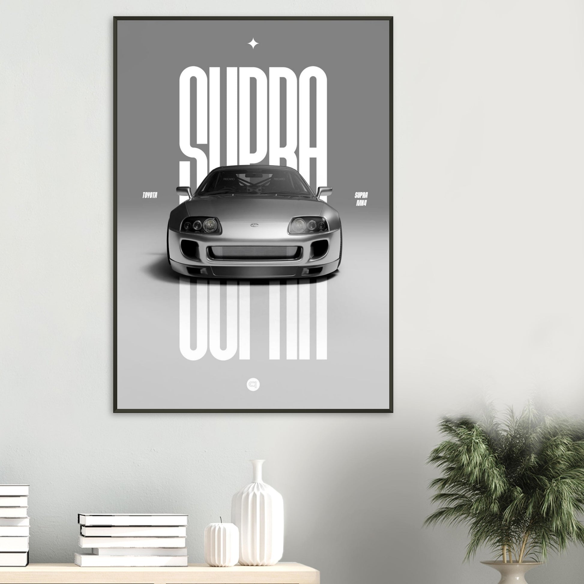 Framed Car Poster - Toyota Supra MK4 - Silver