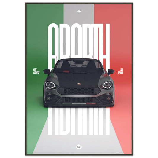 Framed Car Poster - Fiat Abarth 124 Spider - Italy white typo