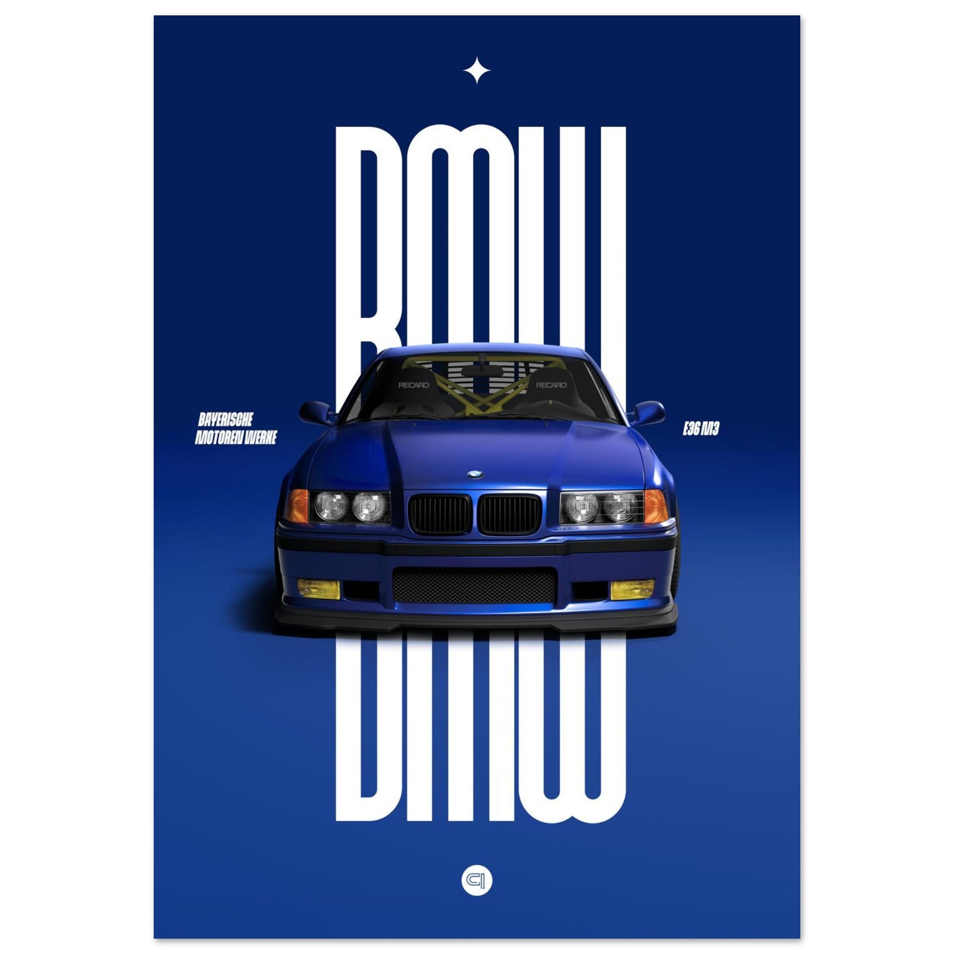 Car Poster - BMW E36 - Blue