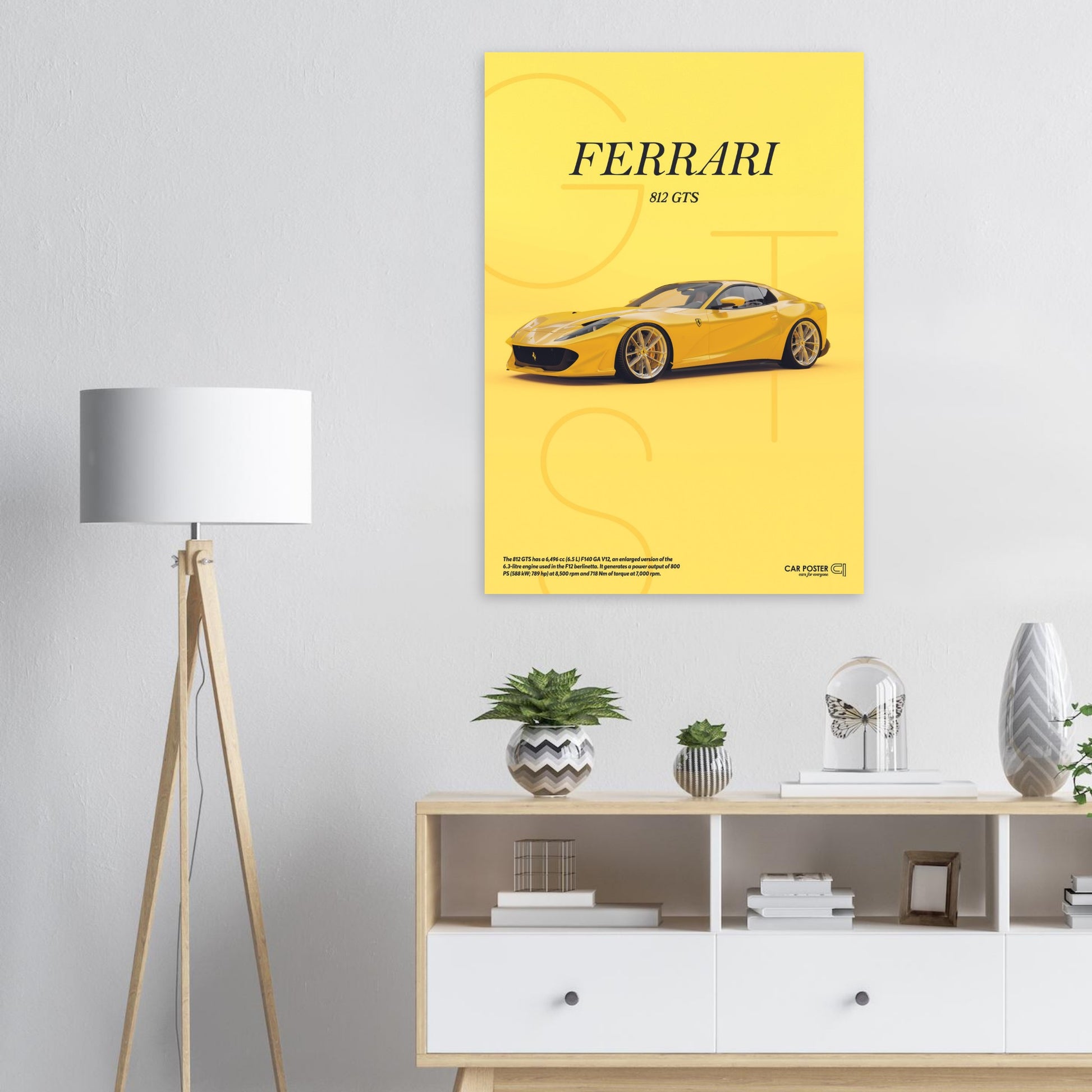 Car Poster - Ferrari 812 GTS Letters - Yellow