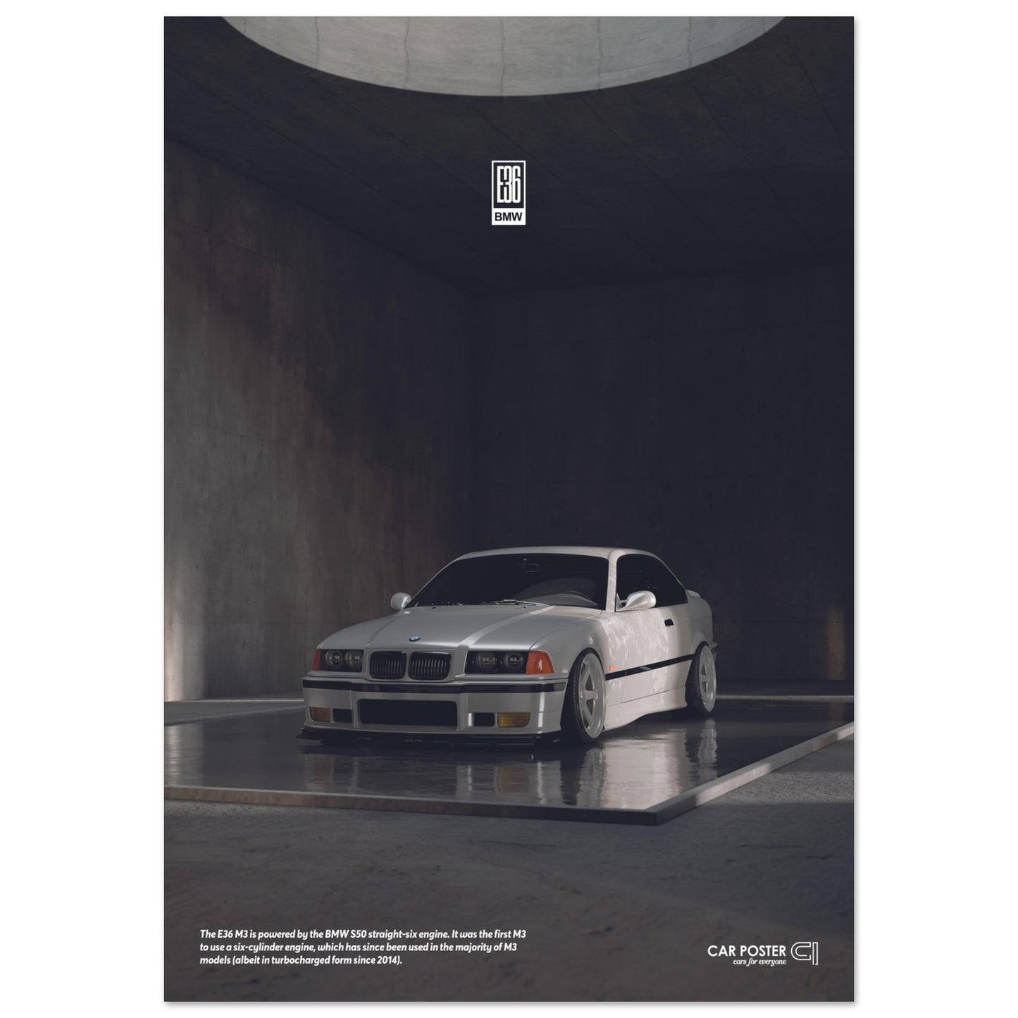 Car Poster - BMW E36 M3 - White