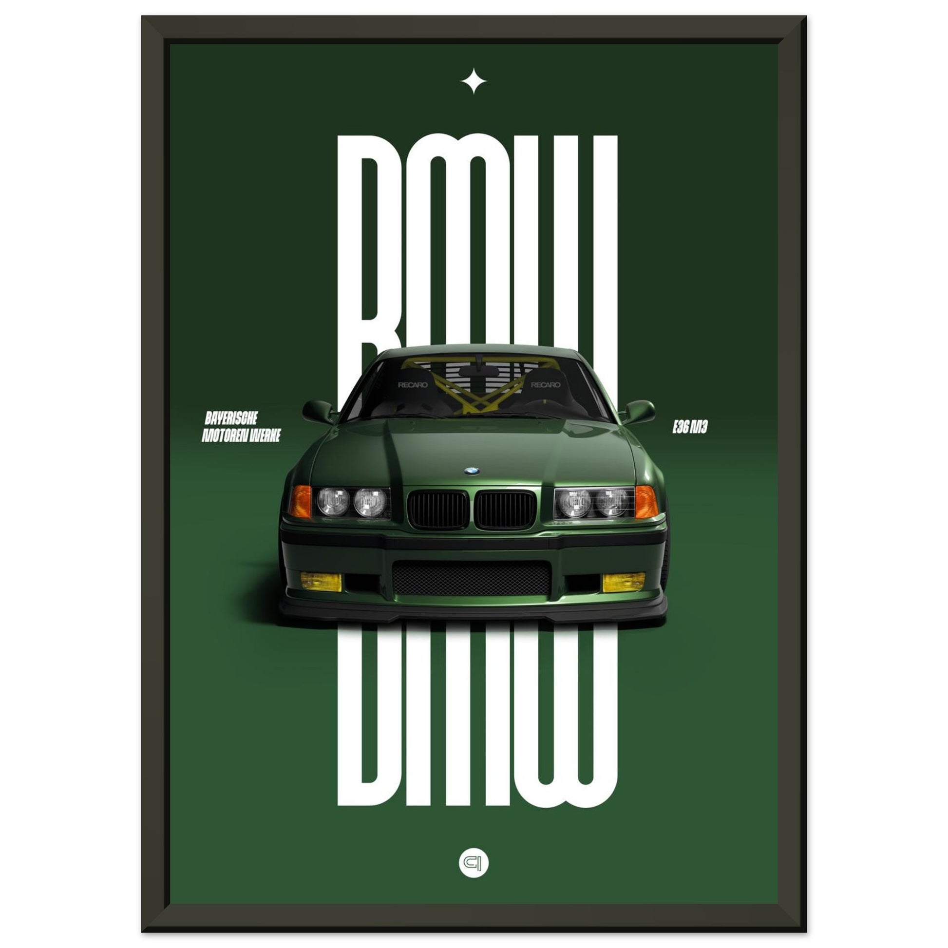 Framed Car Poster - BMW E36 - Green