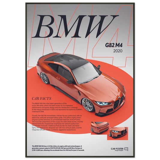 Framed Car Poster - BMW G82 M4 - Orange