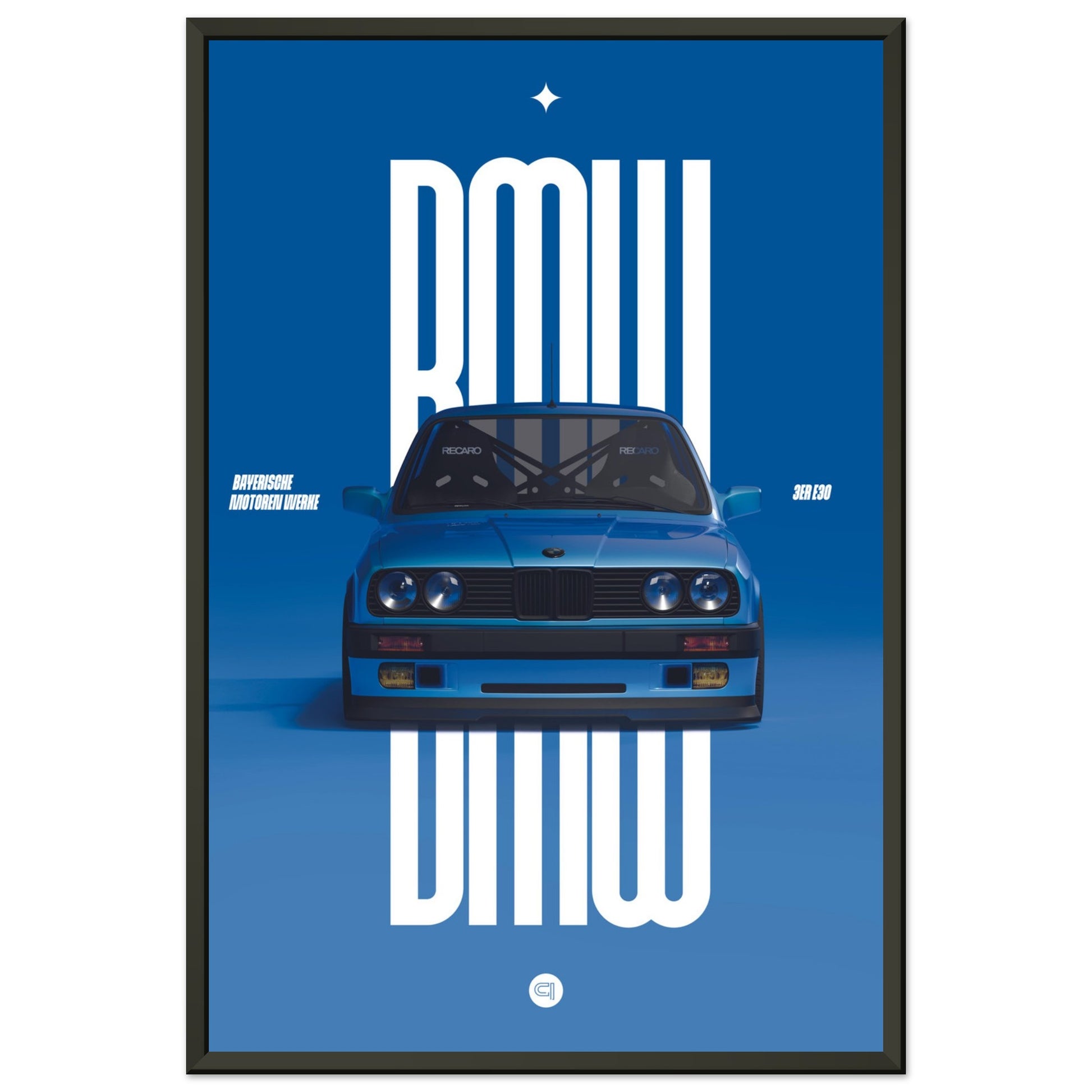 ´Framed Car Poster - BMW E30 - Blue