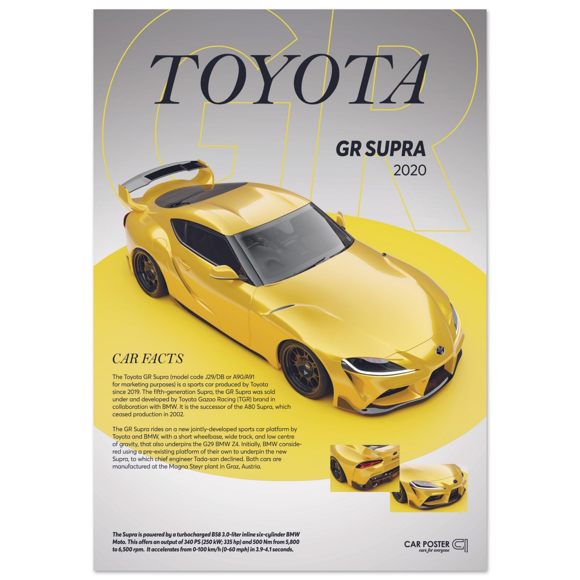 Car Poster - Toyota GR Supra - Yellow