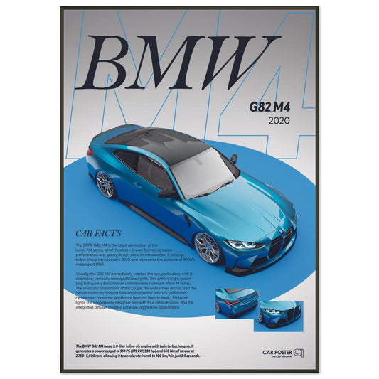 Framed Car Poster - BMW G82 M4 - Blue