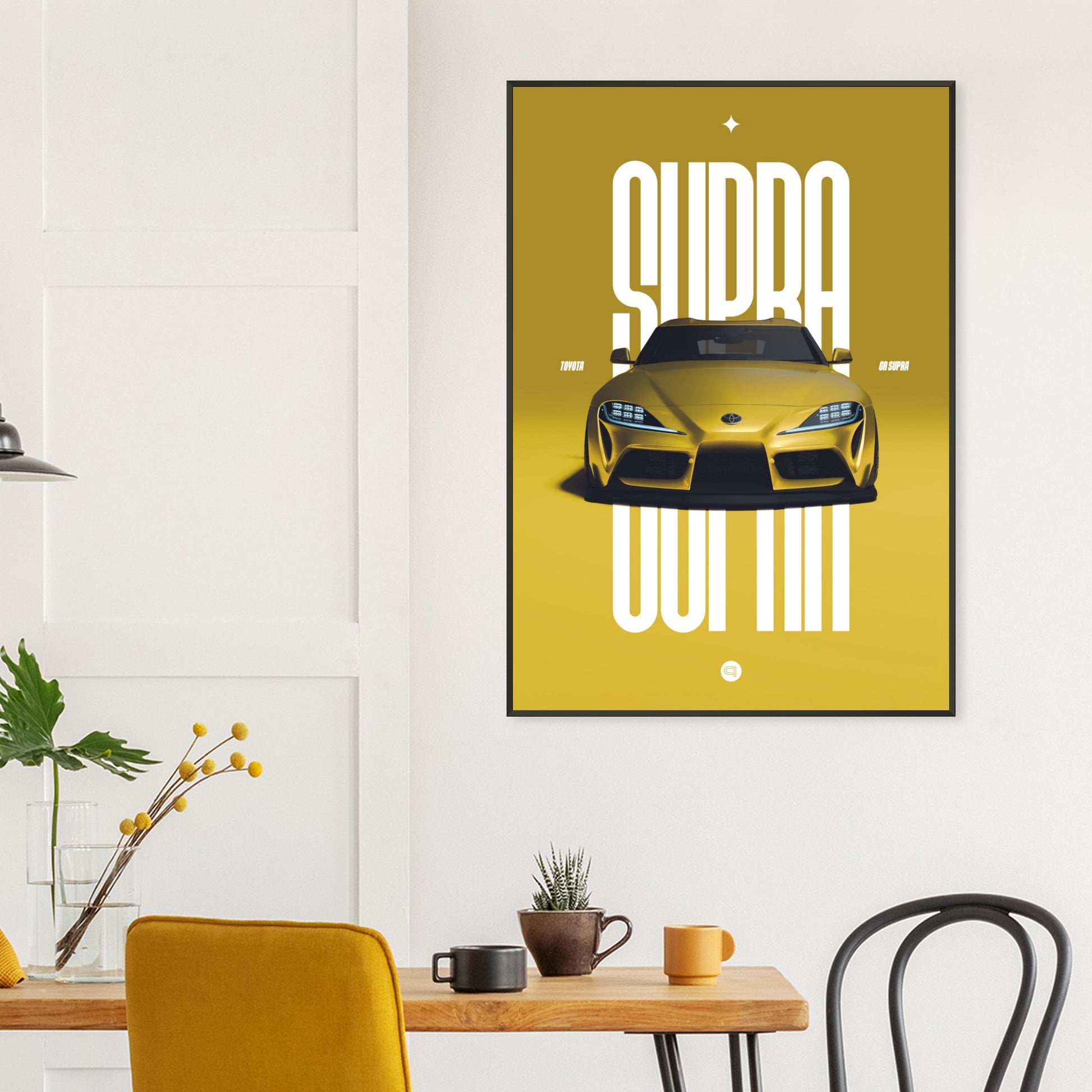 Framed Car Poster - Toyota GR Supra Bumper - Yellow