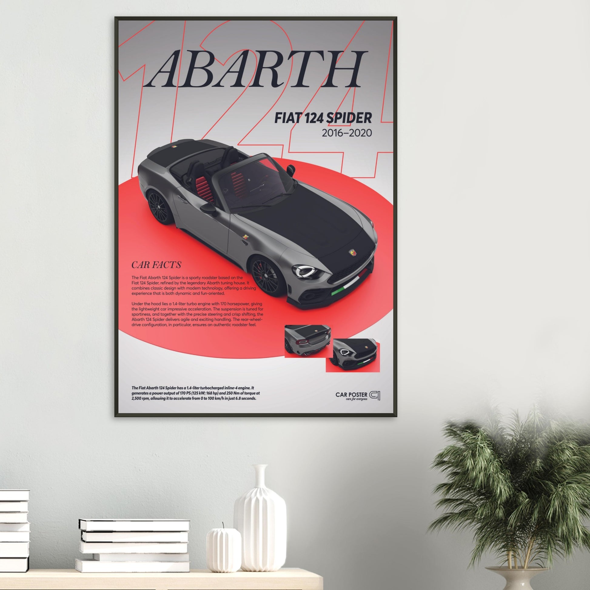 Framed Car Poster - Fiat Abarth 124 Spider - grey