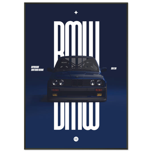 Framed Car Poster - BMW E30 - Darkblue