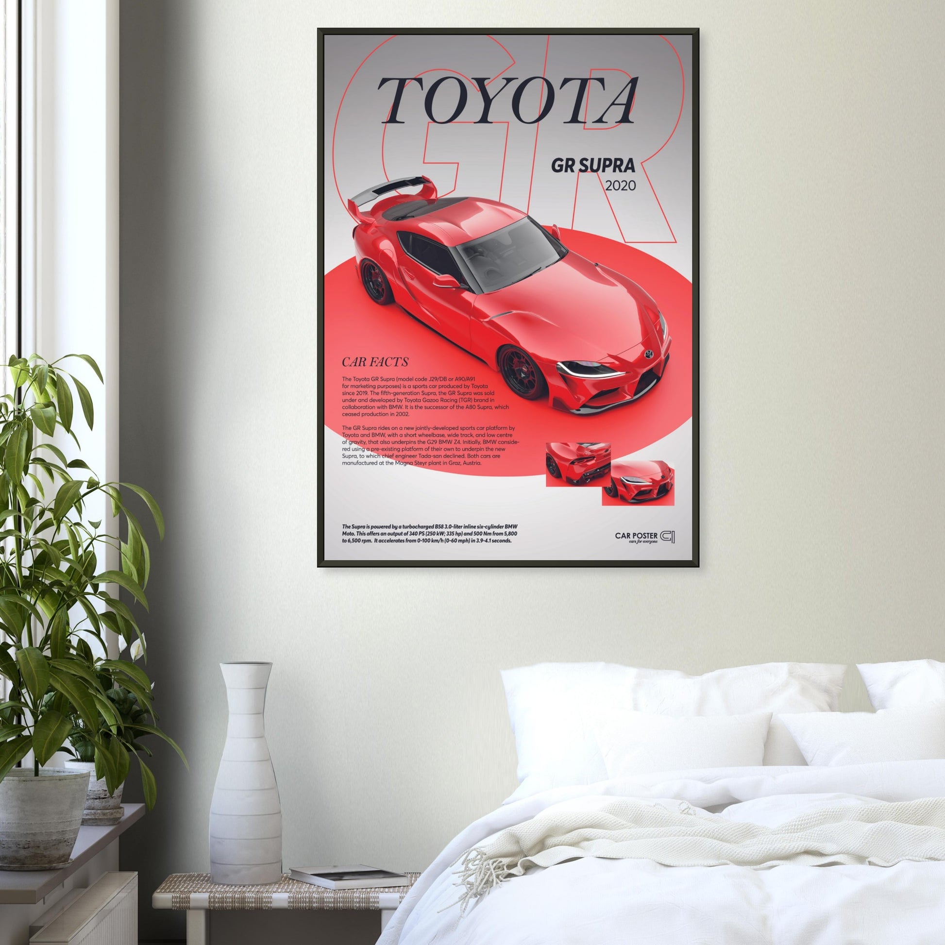 Framed Car Poster - Toyota GR Supra - Red